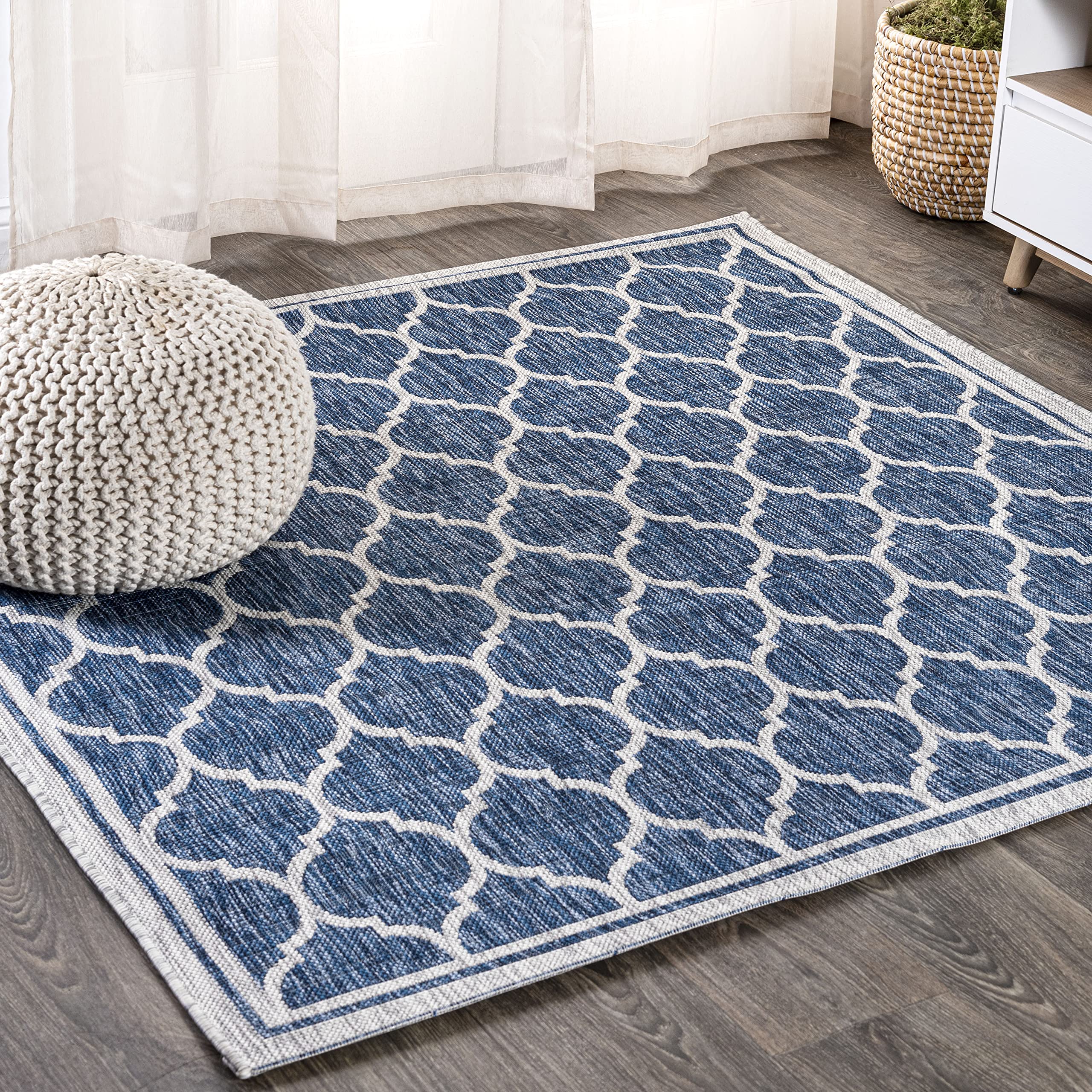 JONATHAN Y SMB109D-6SQ Trebol Moroccan Trellis Textured Weave Navy/Gray 6 Square Indoor/Outdoor Area Rug, Pet Friendly, Non-She