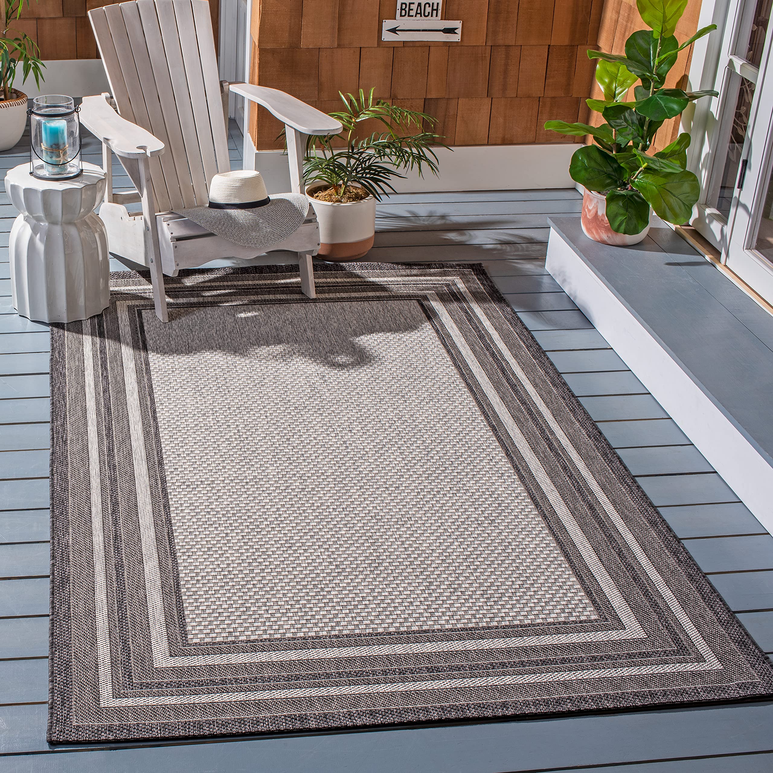 SAFAVIEH Courtyard Collection 8 x 10 Light Grey/Black CY8475 Indoor/ Outdoor Patio Backyard Mudroom Area Rug