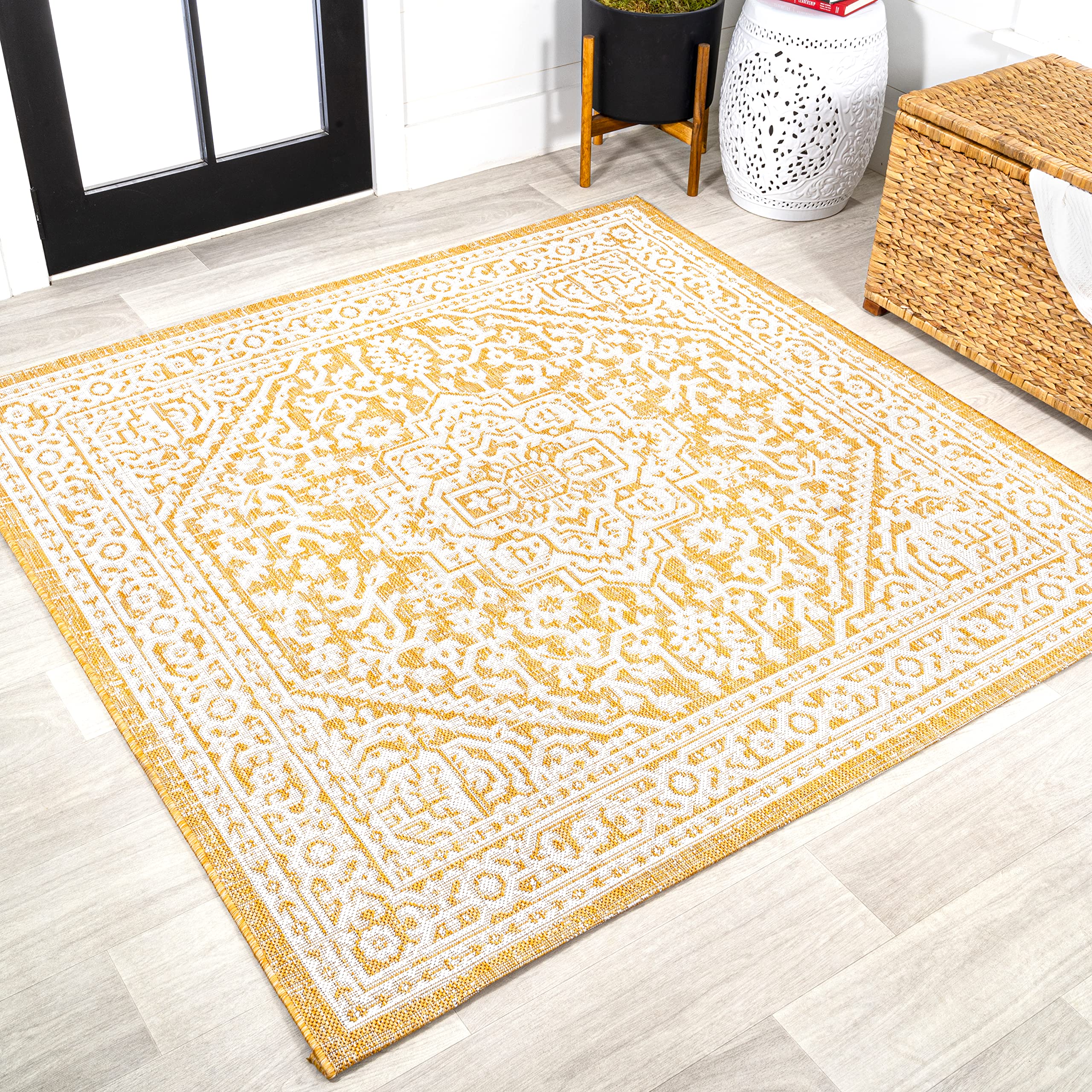 JONATHAN Y SMB101I-5SQ Sinjuri Medallion Textured Weave Indoor Outdoor Area Rug, Bohemian Coastal Traditional Easy Cleaning,Bedr