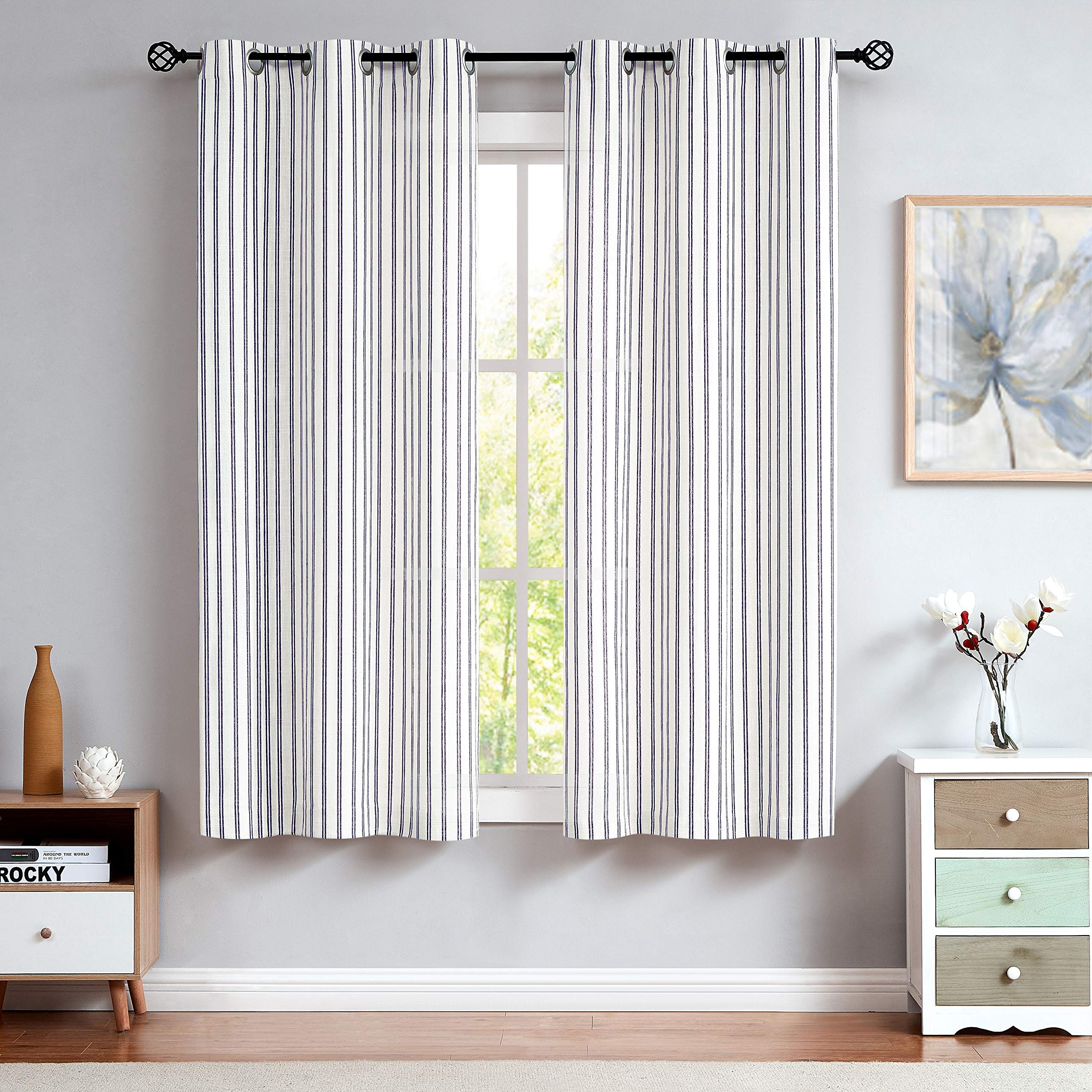 Randall Stripe Farmhouse Window Curtain Panels Linen Rustic Yarn Dyed Heavy Semi Sheer Drapes for Living Room Window Treatment S
