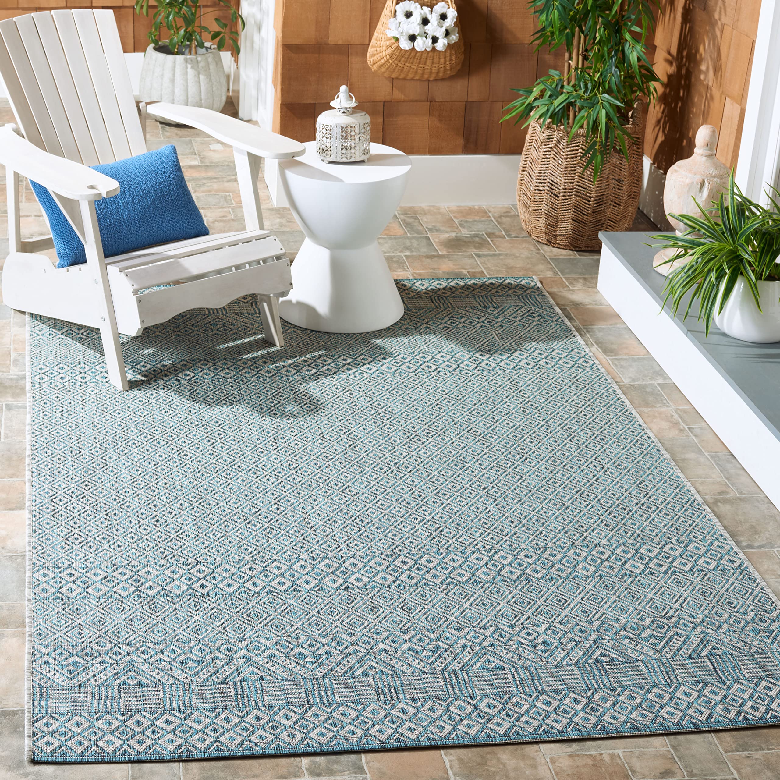 SAFAVIEH Courtyard Collection 27 x 5 Grey/Aqua CY8235 Indoor/ Outside Waterproof Easy cleansingPatio Backyard Mudroom Area Mat