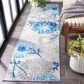 SAFAVIEH Cabana Collection Runner Rug - 2 x 12, Grey & Blue, Floral Design, Non-Shedding & Easy Care, Indoor/Outdoor & Washabl
