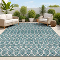 JONATHAN Y Moroccan Geometric Indoor Outdoor Area Rug 3X5 Teal/Gray, Ourika Textured Weave for Backyard, Patio, Porch, Easy-Clea