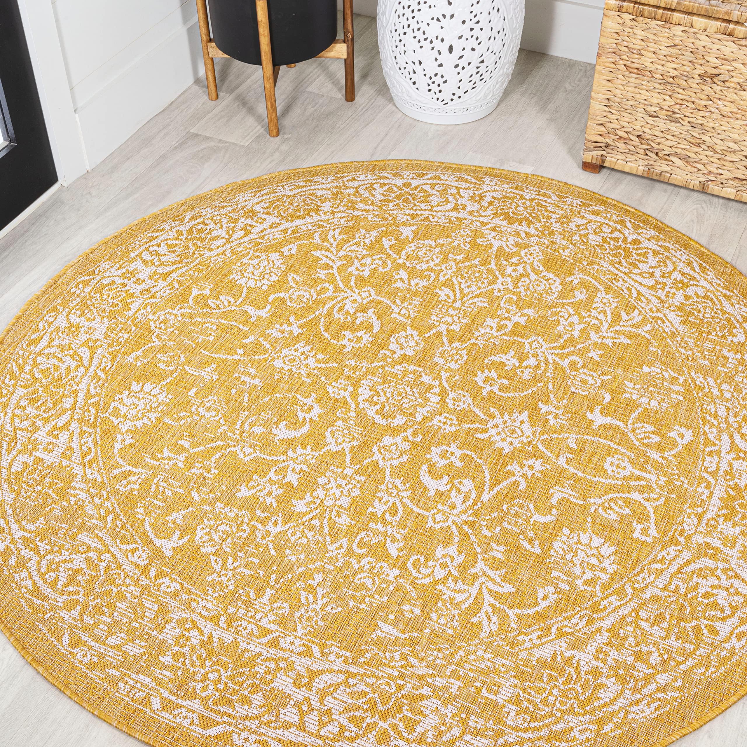 JONATHAN Y SMB100E-5R Tela Bohemian Textured Weave Floral Indoor Outdoor Area Rug, Coastal Vintage Rustic Easy Cleaning,Bedroom,
