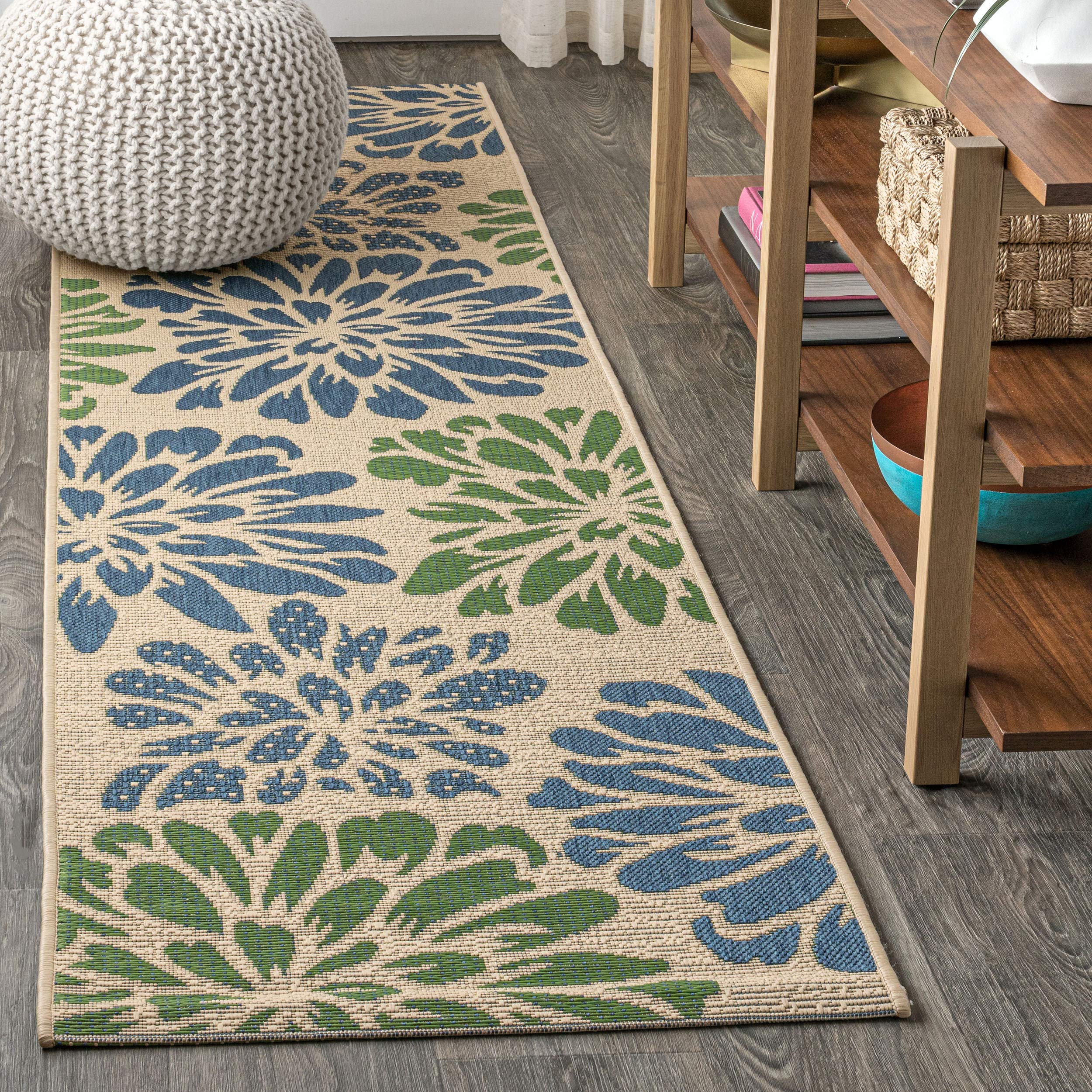 JONATHAN Y SMB110B-5SQ Zinnia Modern Floral Textured Weave Indoor Outdoor Area Rug Bohemian Coastal Easy Cleaning Bedroom Kitche