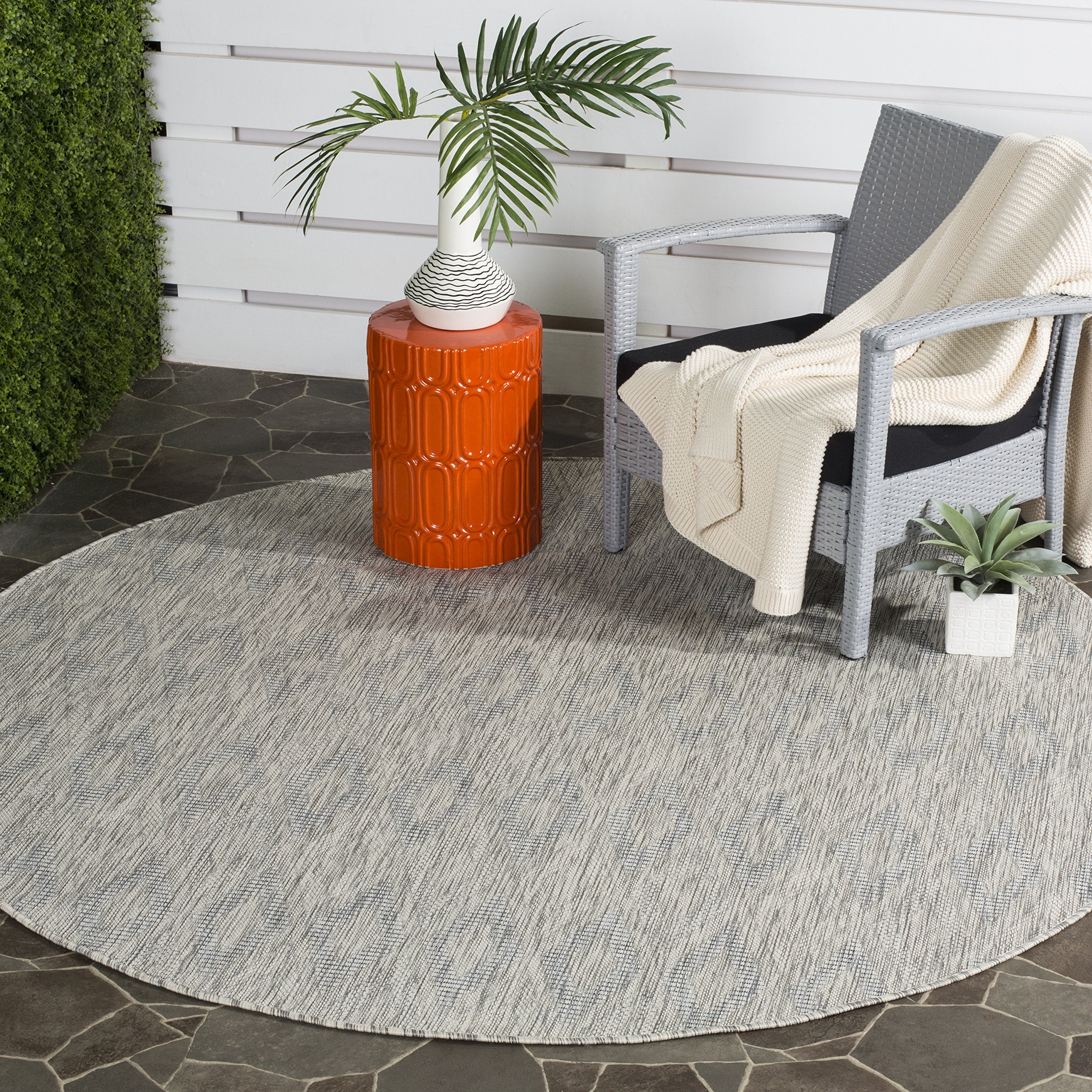 SAFAVIEH Courtyard Collection Area Rug - 53 Round, Grey & Grey, Non-Shedding & Easy Care, Indoor/Outdoor & Washable-Ideal for P