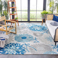 SAFAVIEH Cabana Collection Area Rug - 8 x 10, Grey & Blue, Floral Design, Non-Shedding & Easy Care, Indoor/Outdoor & Washable-