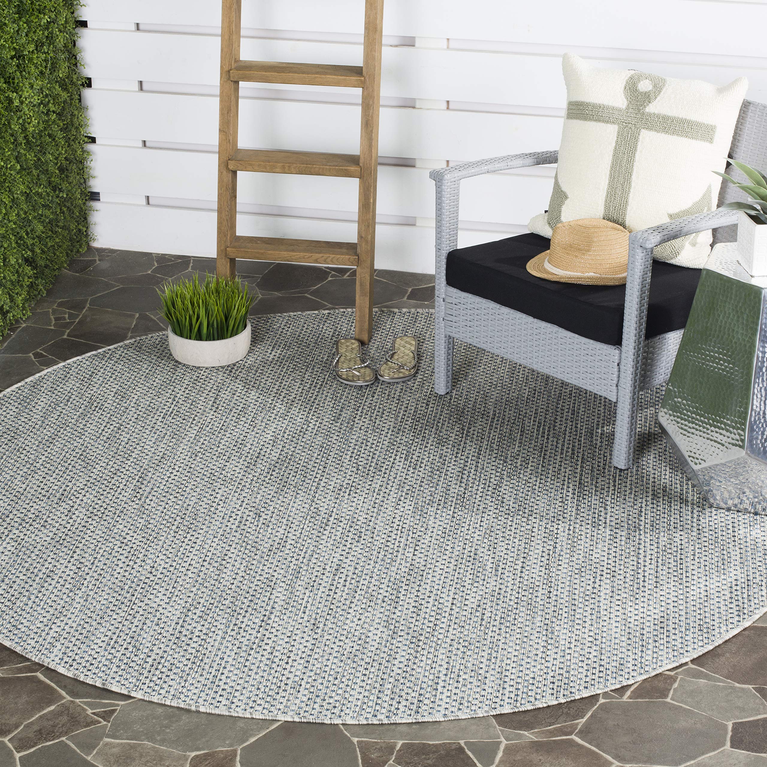 SAFAVIEH Courtyard Collection 71 Round Grey/Navy CY8521 Indoor/ Outside Waterproof Easy cleansingPatio Backyard Mudroom Area Ma