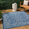 JONATHAN Y SMB100B-4SQ Tela Bohemian Textured Weave Floral Navy/Gray 4 Square Indoor/Outdoor Area Rug, Pet Friendly, Non-Sheddi