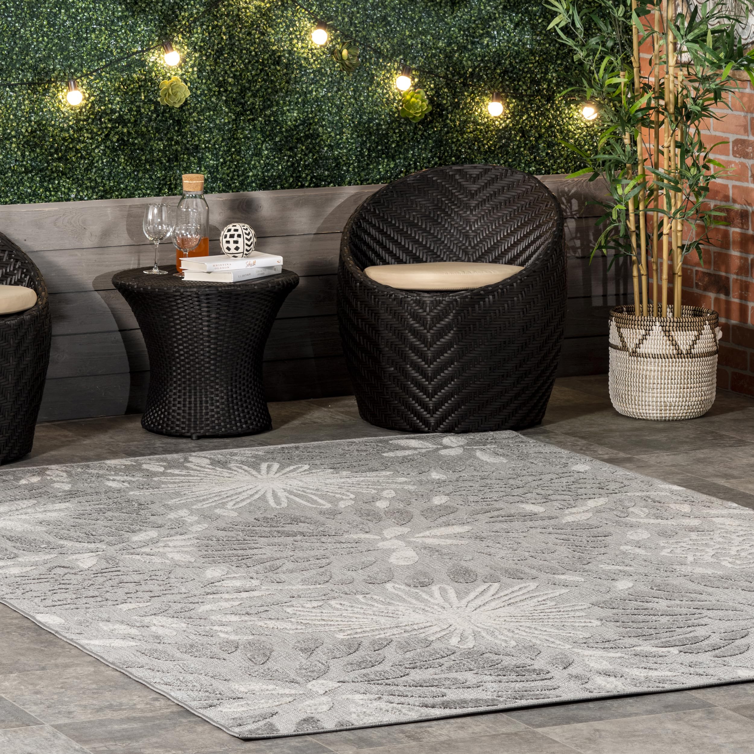 nuLOOM Monique Floral Indoor/Outdoor Area Rug- Modern, Patio, Porch, Deck, Living Room, Non-Shedding, Non-Skid, Easy Cleaning