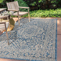 JONATHAN Y SMB101B-3 Sinjuri Medallion Textured Weave Indoor/Outdoor Navy/Gray 3 ft. x 5 ft. Area-Rug, Coastal,Easy-Cleaning,For