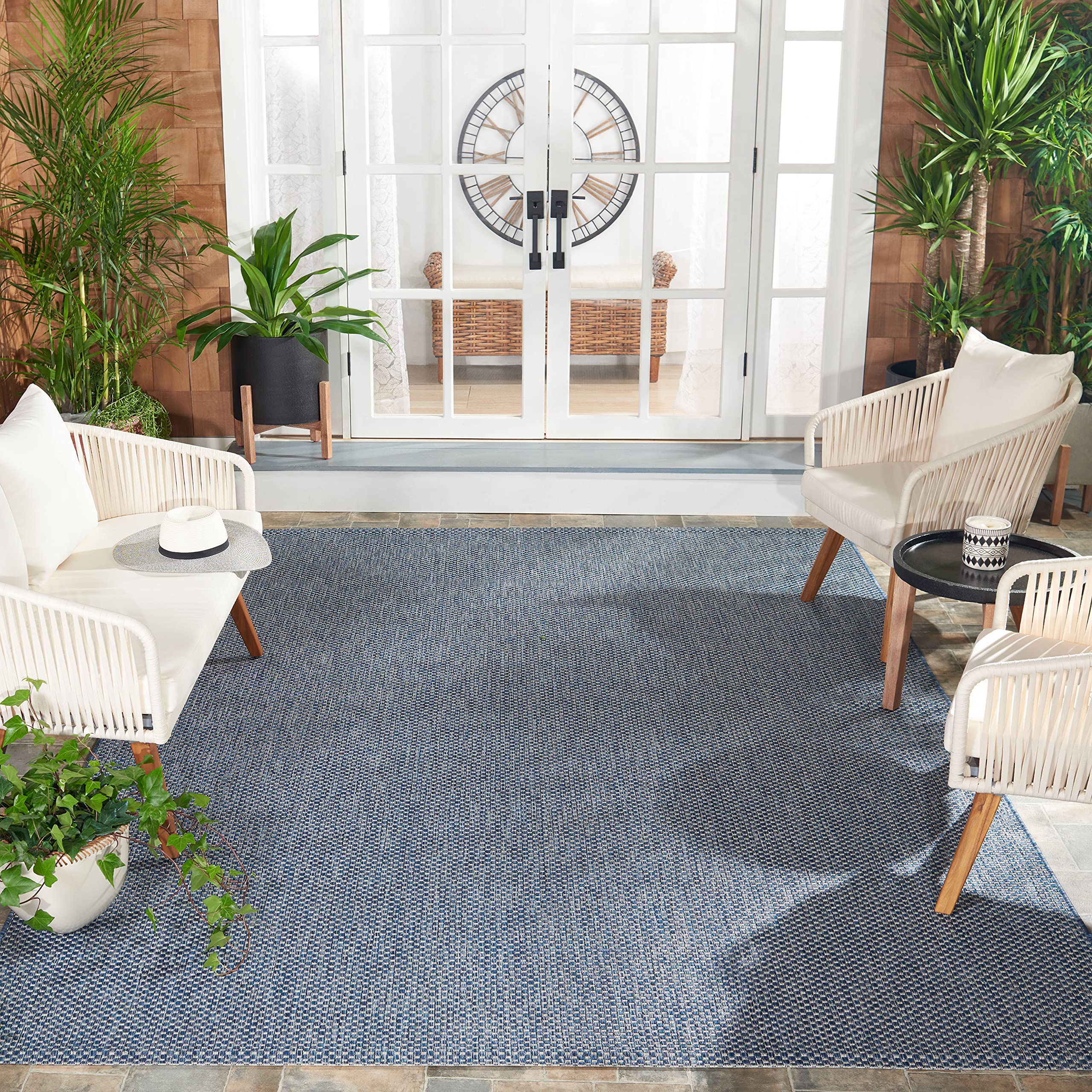 SAFAVIEH Courtyard Collection Area Rug - 8 x 10, Navy & Grey, Non-Shedding & Easy Care, Indoor/Outdoor & Washable-Ideal for Pa