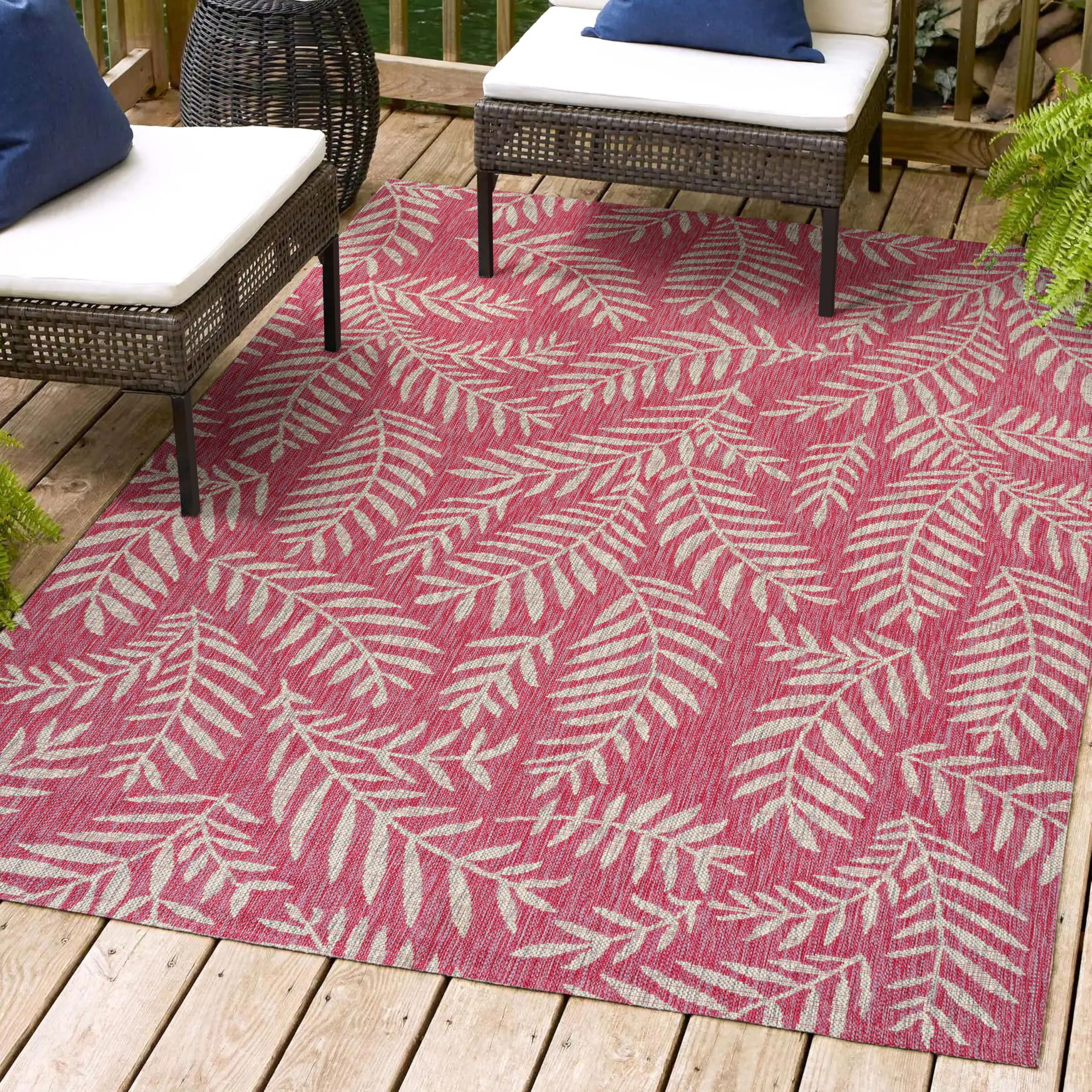 JONATHAN Y SMB119F-4 Nevis Palm Frond Indoor Outdoor Area-Rug, Coastal Casual Country & Floral Easy-Cleaning,Bedroom,Kitchen,Bac