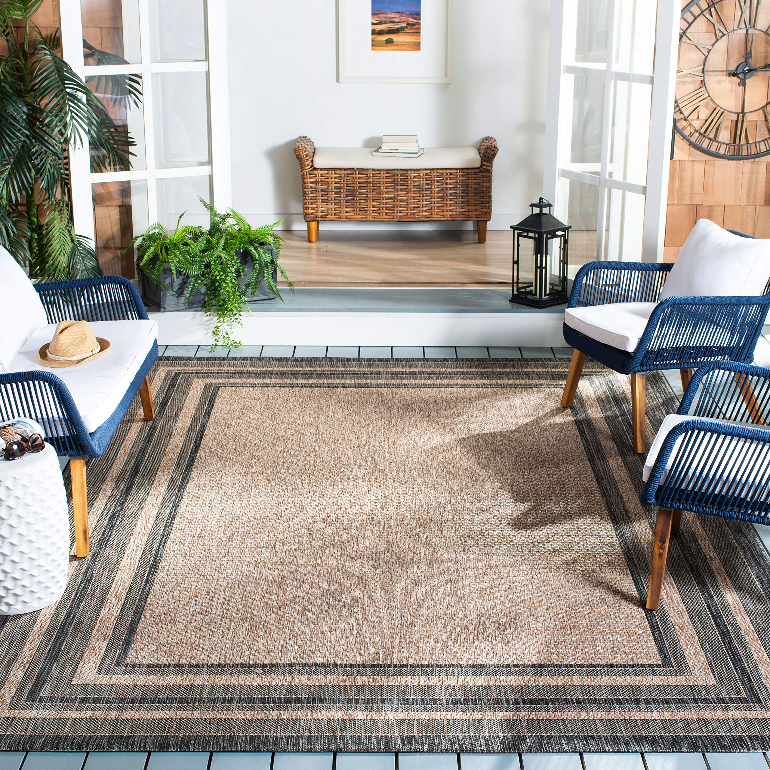 SAFAVIEH Courtyard Collection 8 x 10 Natural / Black CY8475 Indoor/ Outdoor Patio Backyard Mudroom Area Rug