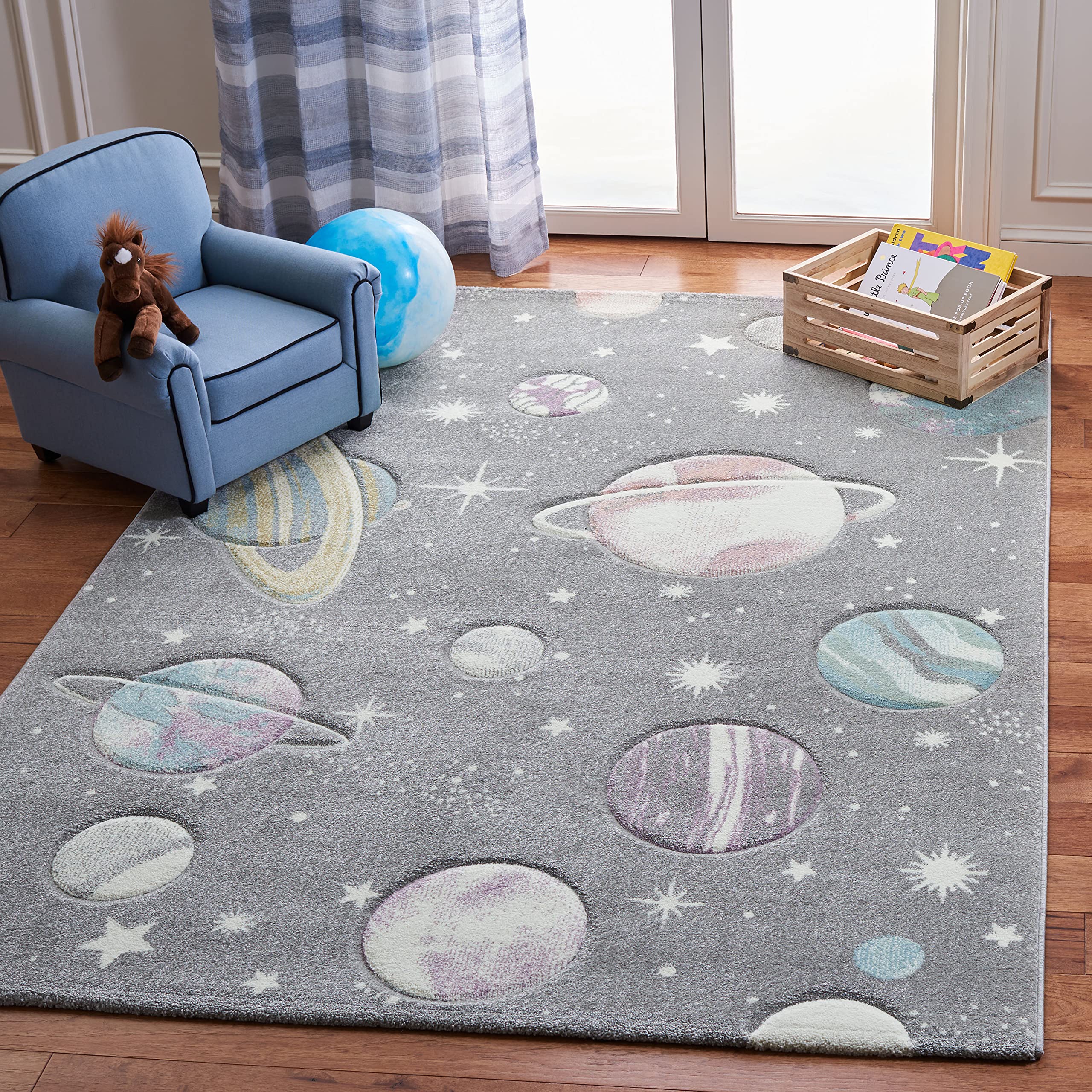 SAFAVIEH Carousel Kids Collection Area Rug - 10 x 14, Grey & Lavender, Non-Shedding & Easy Care, Ideal for High Traffic Areas 