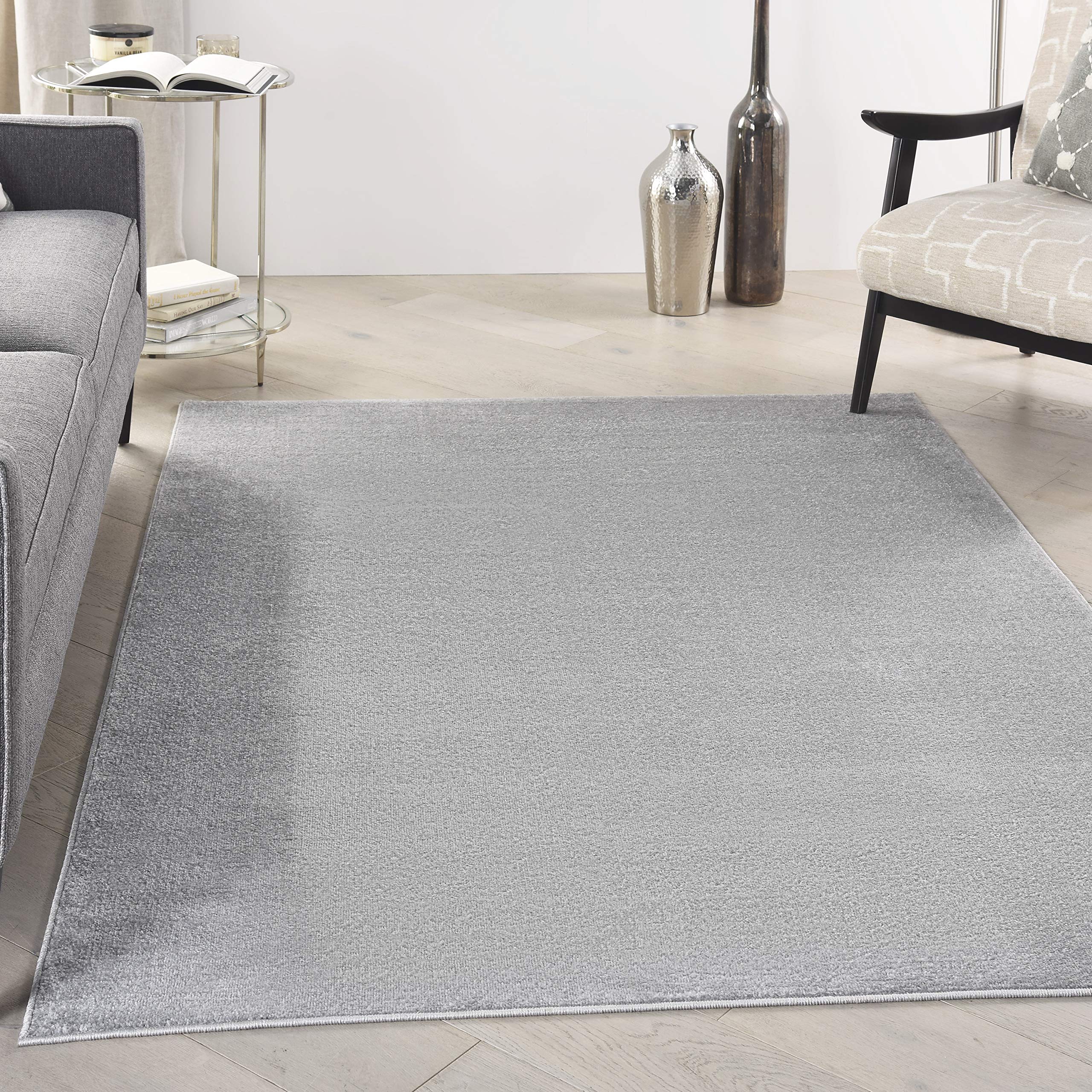 Nourison Essentials Indoor/Outdoor Silver Grey 5 x 8 Area Rug, Easy Cleaning, Non Shedding, Bed Room, Living Room, Dining Room