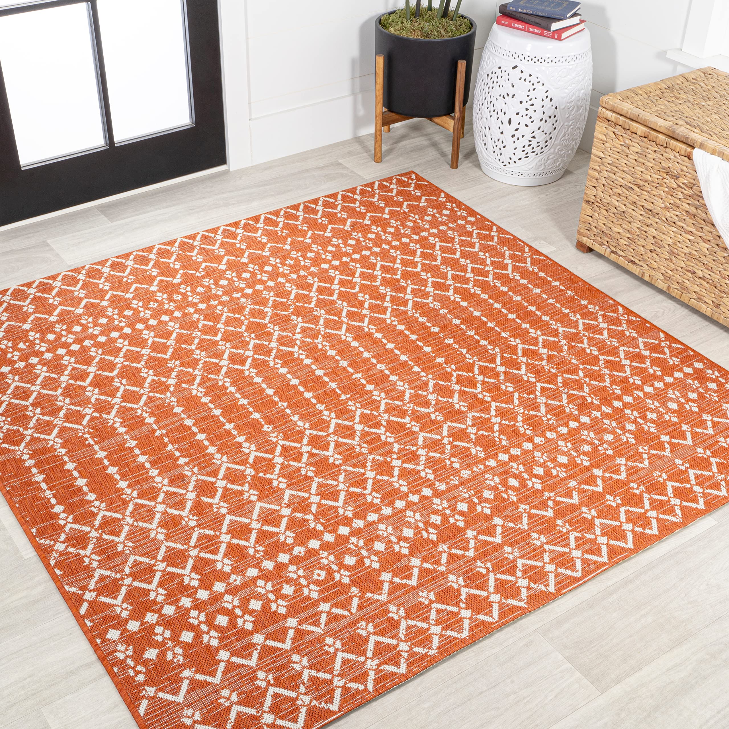 JONATHAN Y SMB108P-5SQ Ourika Moroccan Geometric Textured Weave Indoor Outdoor Area Rug, Bohemian Rustic Scandinavian Easy Clean