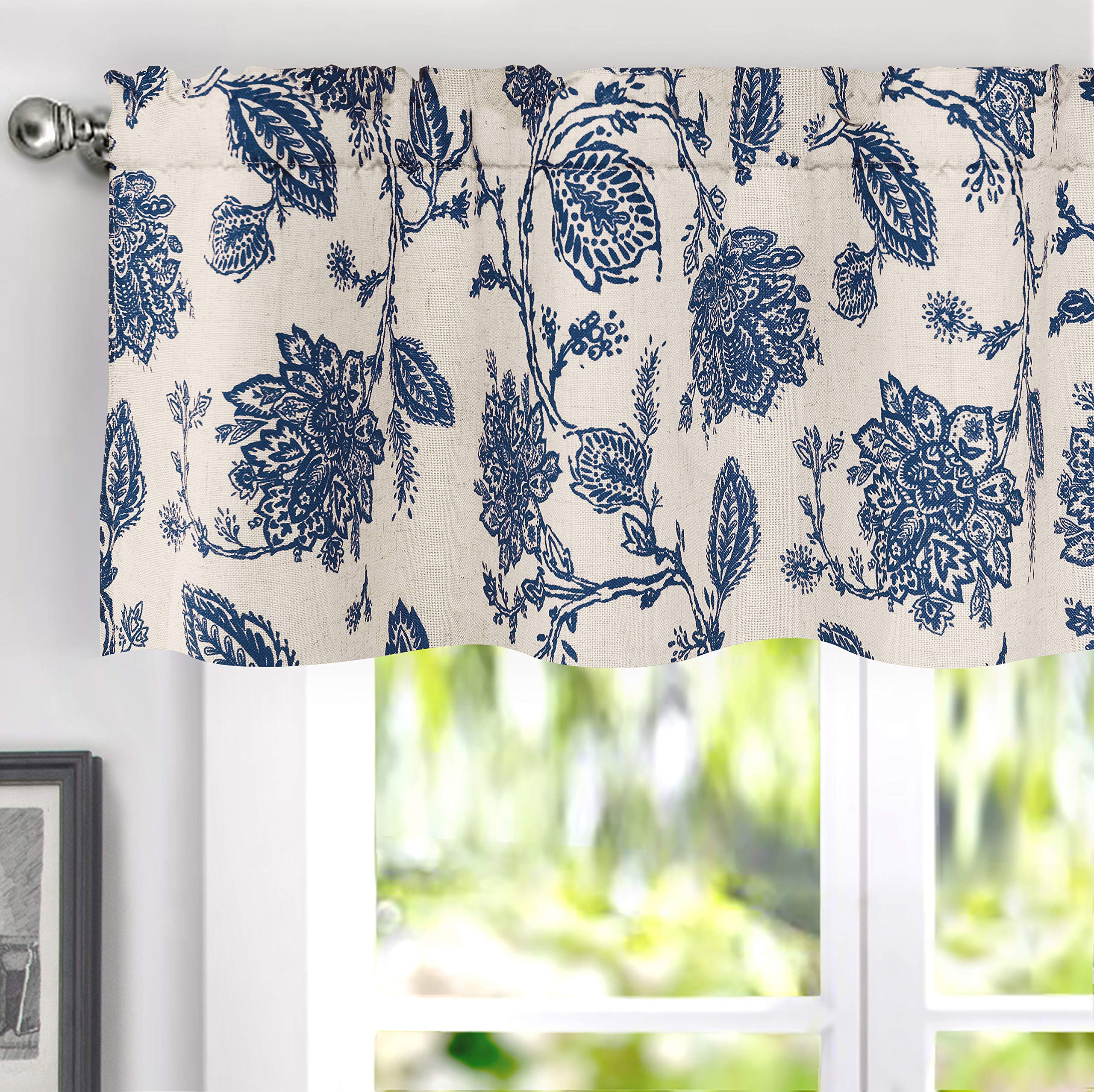 DriftAway Freda Jacobean Floral Linen Blend Blackout Thermal Insulated Energy Saving Privacy Window Linen Curtain Valance Rod Po