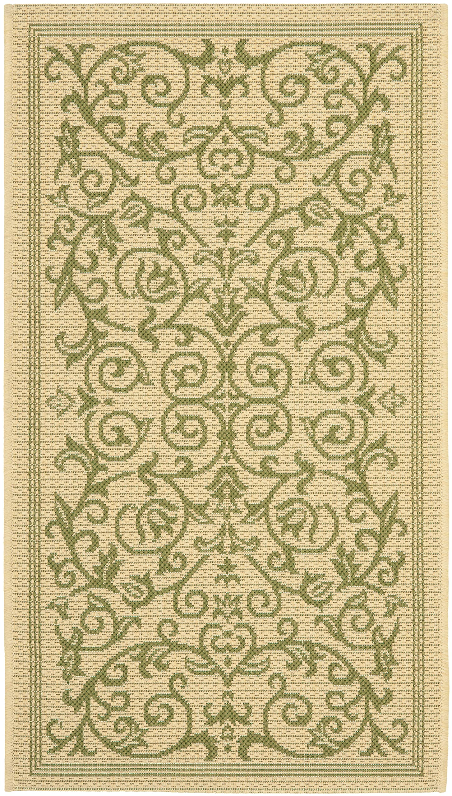SAFAVIEH Courtyard Collection Accent Rug - 2 x 37, Natural & Olive, Indoor/Outdoor & Washable, Ideal for High Traffic Areas in