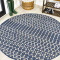 JONATHAN Y SMB108K-9R Ourika Moroccan Geometric Textured Weave Navy/Beige 9 Round Indoor/Outdoor Area Rug, Pet Friendly, Non-Sh