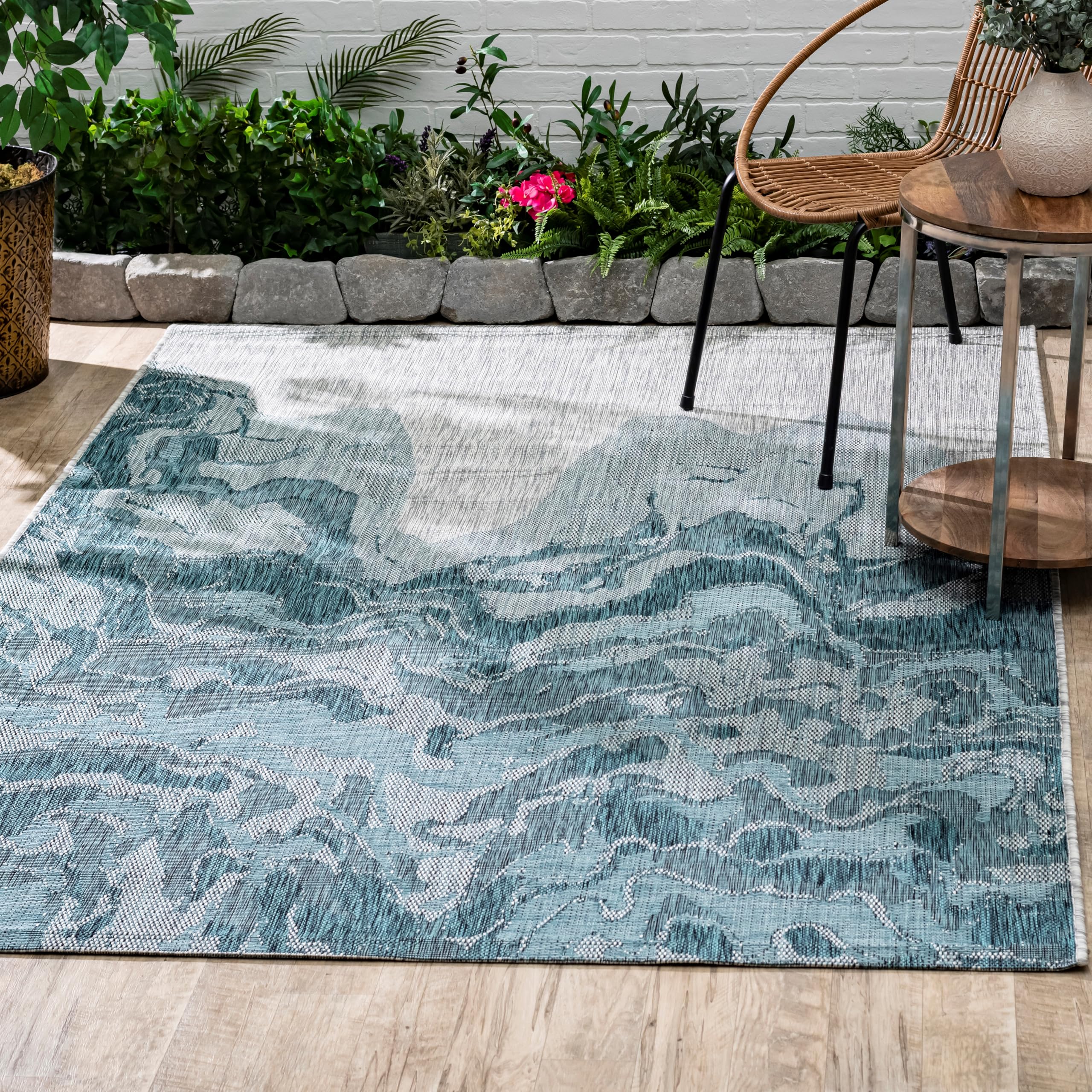FH Home Outdoor Rug - Waterproof Easy to Clean Stain Resistant - Patio Indoor Outdoor Porch Deck Balcony Entryway - Modern Abstr