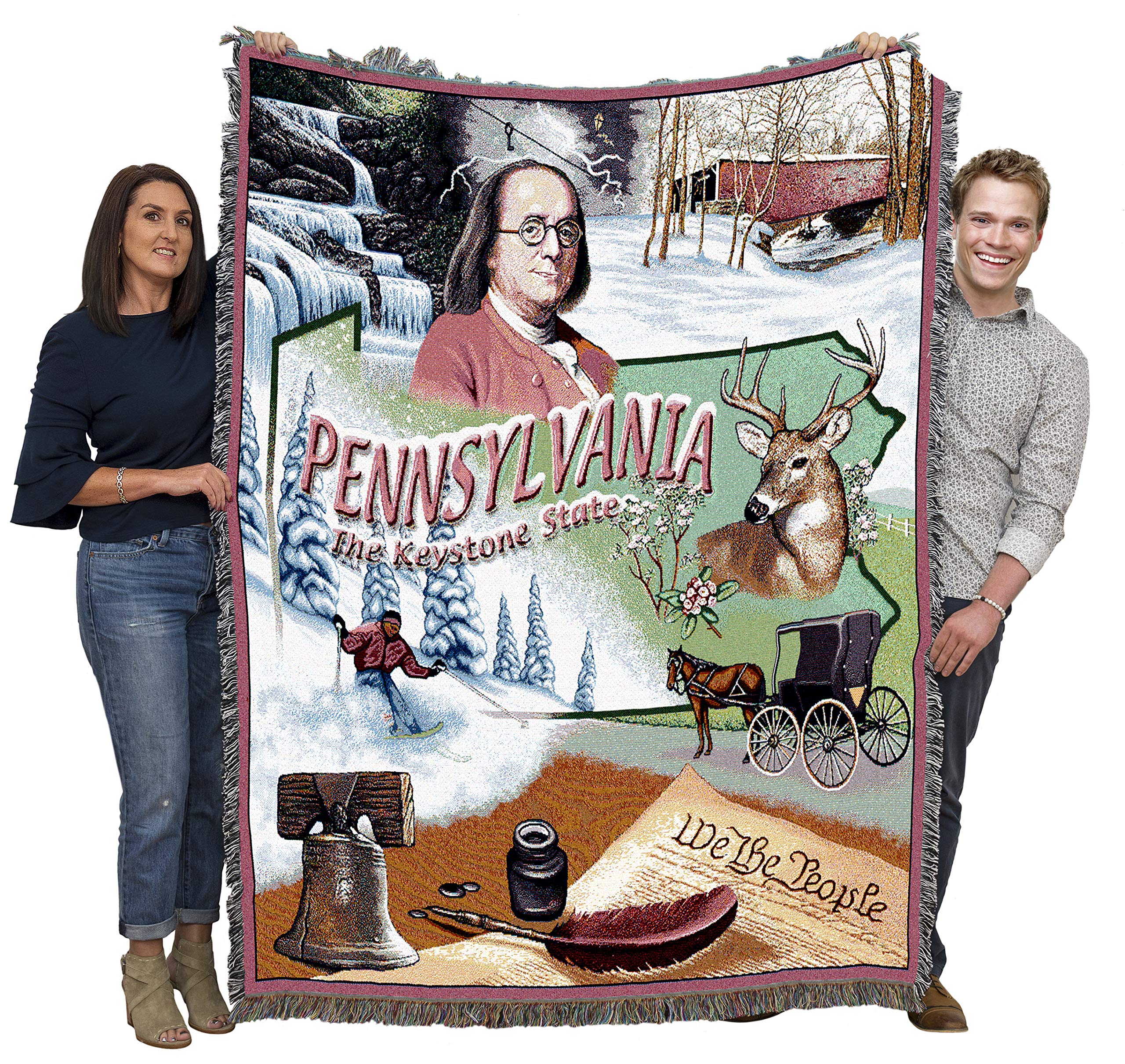 Pure Country Weavers State of Pennsylvania Blanket - Gift Tapestry Throw Woven from Cotton - Made in The USA (72x54)