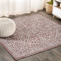 JONATHAN Y SMB104A-9SQ Malta Bohemian Medallion Textured Weave Red/Taupe 9 Square Indoor/Outdoor Area Rug, Pet Friendly, Non-Sh