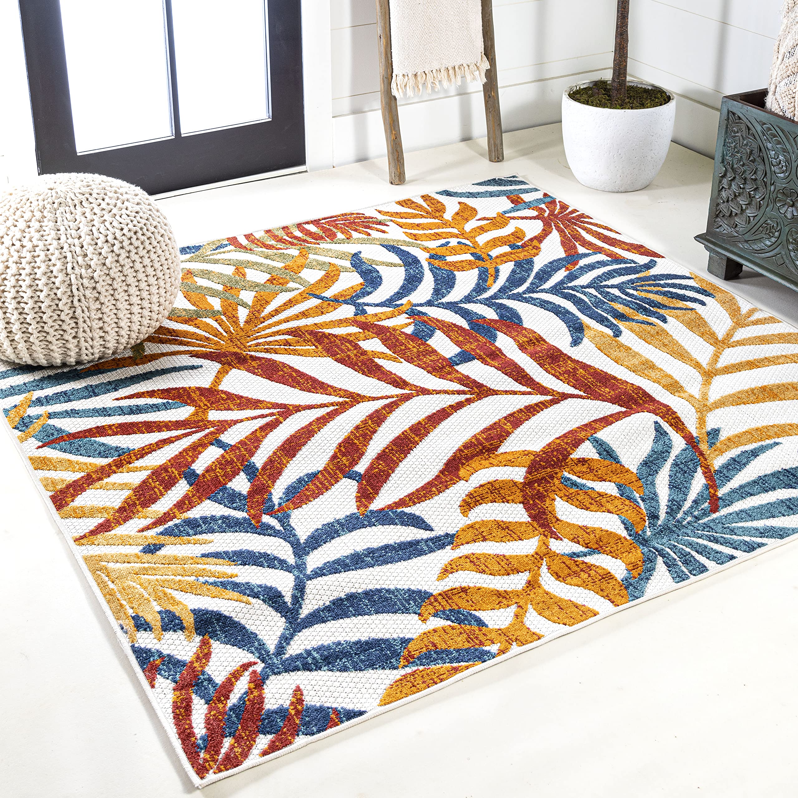JONATHAN Y AMC100B-6SQ Tropics Palm Leaves Indoor Outdoor Area-Rug Bohemian Floral Easy-Cleaning High Traffic Bedroom Kitchen Ba