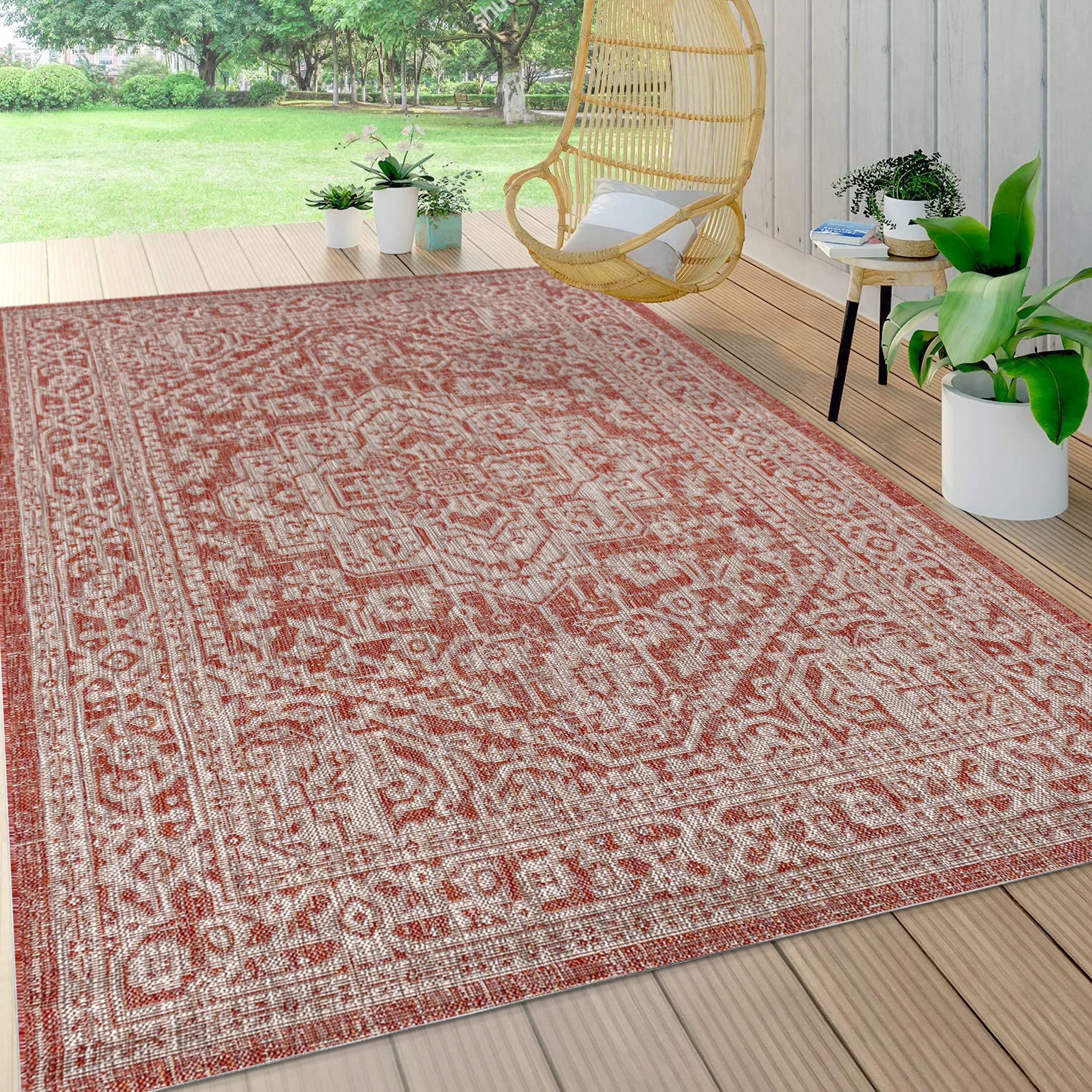 JONATHAN Y SMB101A-3 Sinjuri Medallion Textured Weave Indoor/Outdoor Red/Taupe 3 ft. x 5 ft. Area-Rug, Coastal,Easy-Cleaning,For