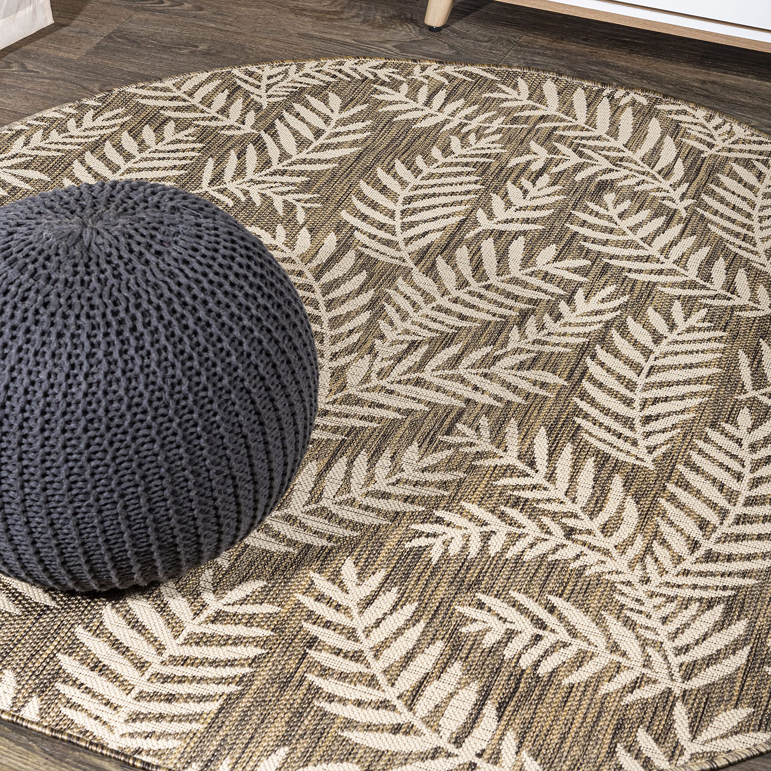 JONATHAN Y SMB119A-6R Nevis Palm Frond Brown/Beige 6 Round Indoor/Outdoor Area Rug, Pet Friendly, Non-Shedding, Stain Resistant