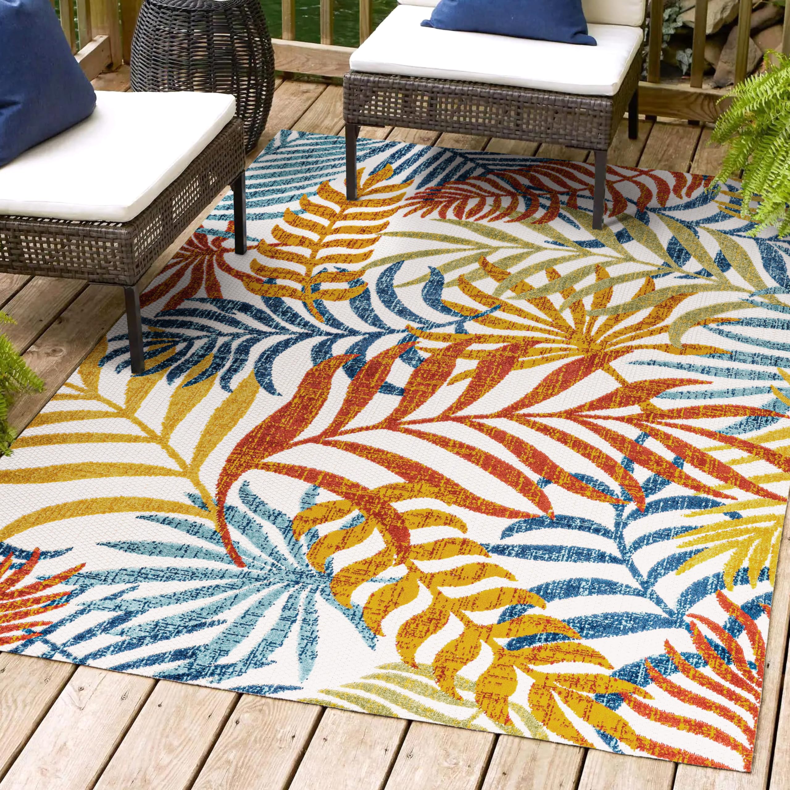 JONATHAN Y AMC100B-8 Tropics Palm Leaves Indoor Outdoor Area-Rug Bohemian Floral Easy-Cleaning High Traffic Bedroom Kitchen Back