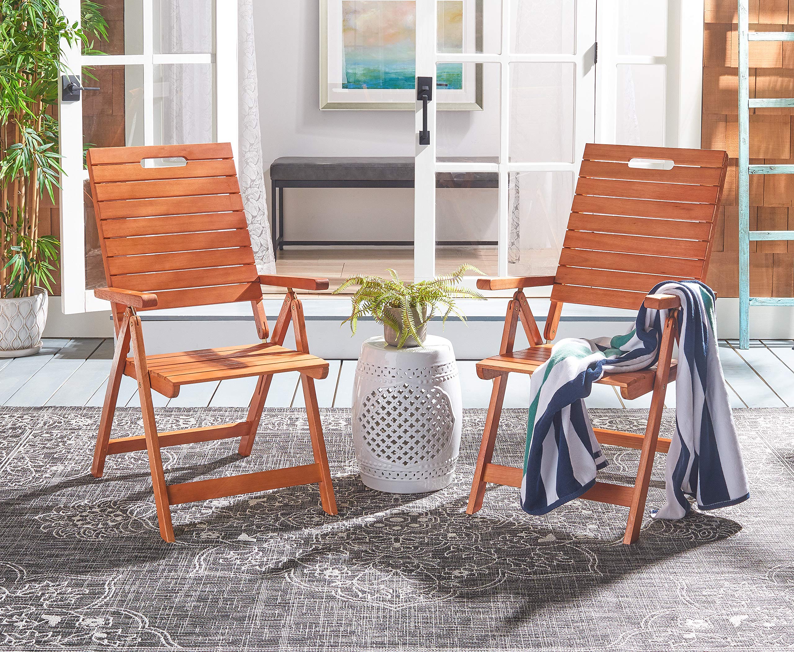 Safavieh PAT7060A-SET2 Outdoor Collection Rence Natural Brown Folding (Set of 2) Patio Chair