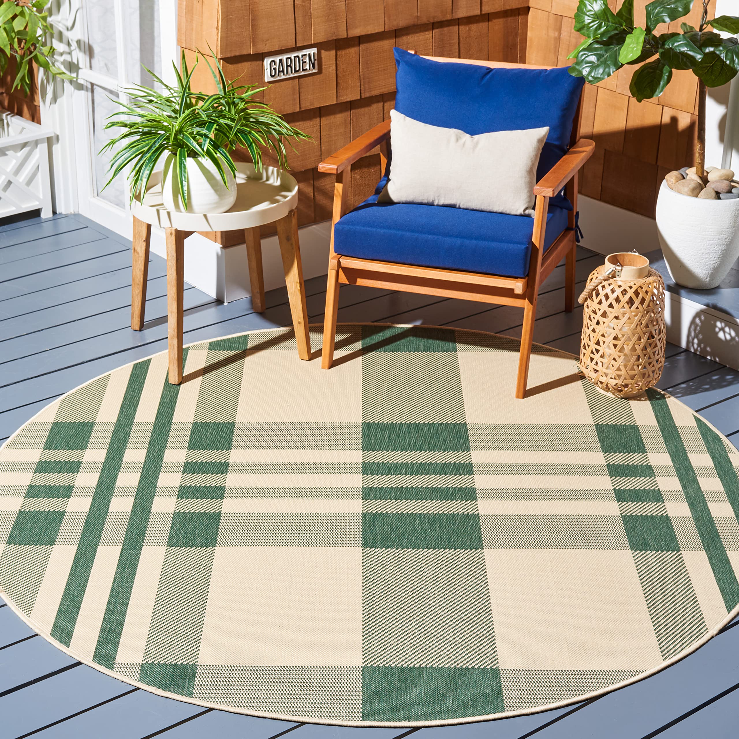 SAFAVIEH Courtyard Collection 4 Round Green/Beige CY6201 Indoor/Outdoor Non-Shedding Easy Cleaning Patio Backyard Porch Deck Mu
