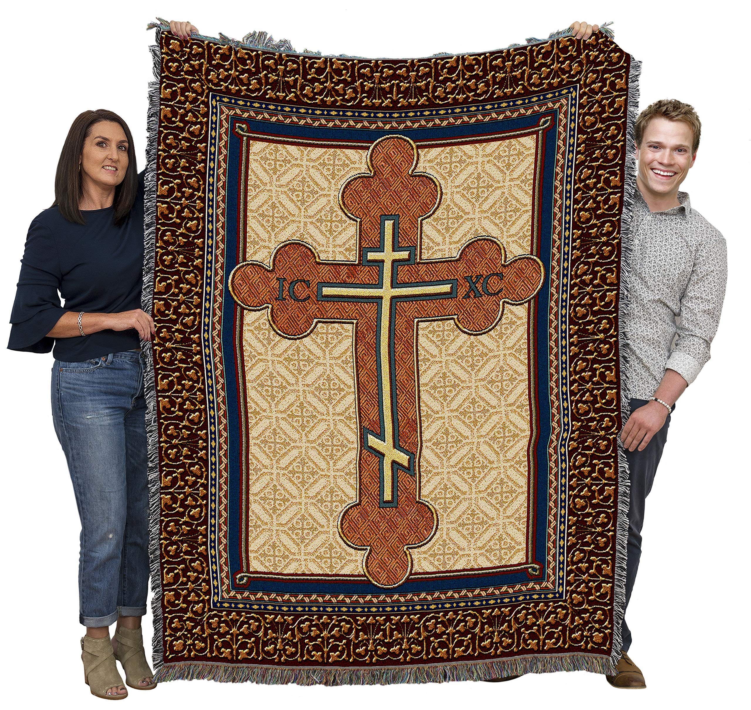 Pure Country Weavers Orthodox Cross Blanket - Religious Gift Tapestry Throw Woven from Cotton - Made in The USA (72x54)