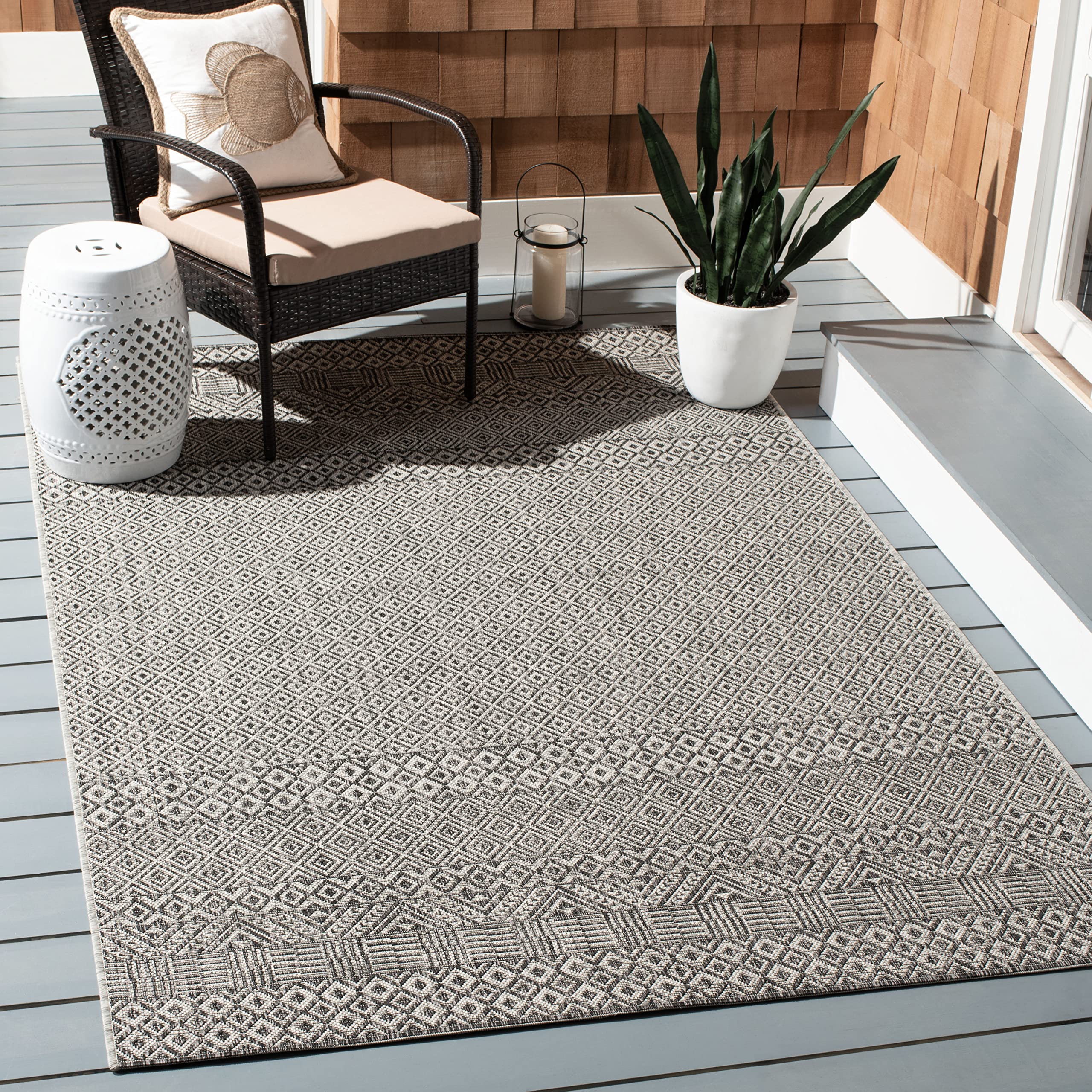 SAFAVIEH Courtyard Collection 53 Square Grey/Black CY8235 Indoor/ Outside Waterproof Easy cleansingPatio Backyard Mudroom Area 
