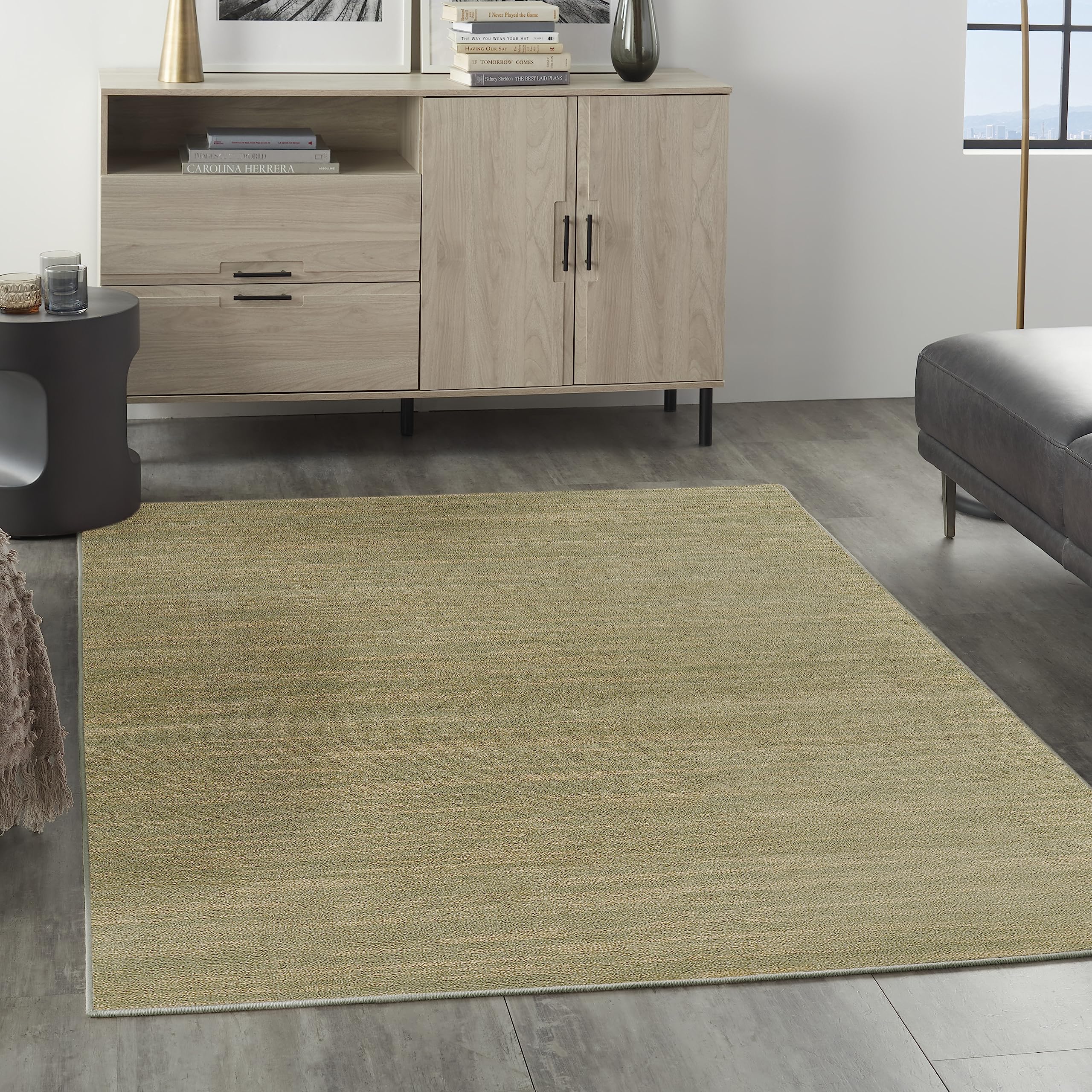Nourison Essentials Indoor/Outdoor Green Gold 5 x 7 Area Rug, Easy Cleaning, Non Shedding, Bed Room, Living Room, Dining Room,