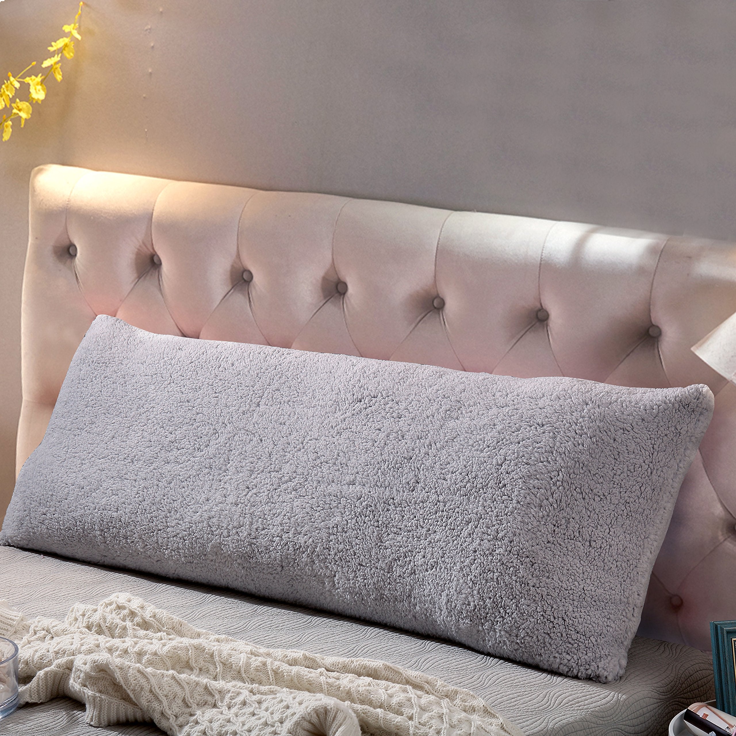 Reafort Ultra Soft Sherpa Body Pillow Cover/Case with Zipper Closure 21x54 (21x54 Body Pillow Cover, Silver Grey)