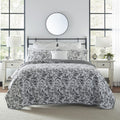 Laura Ashley Quilts Cotton Reversible Bedding with Matching Shams, Floral Home Decor for All Seasons, Queen, Amberley Black/Whit