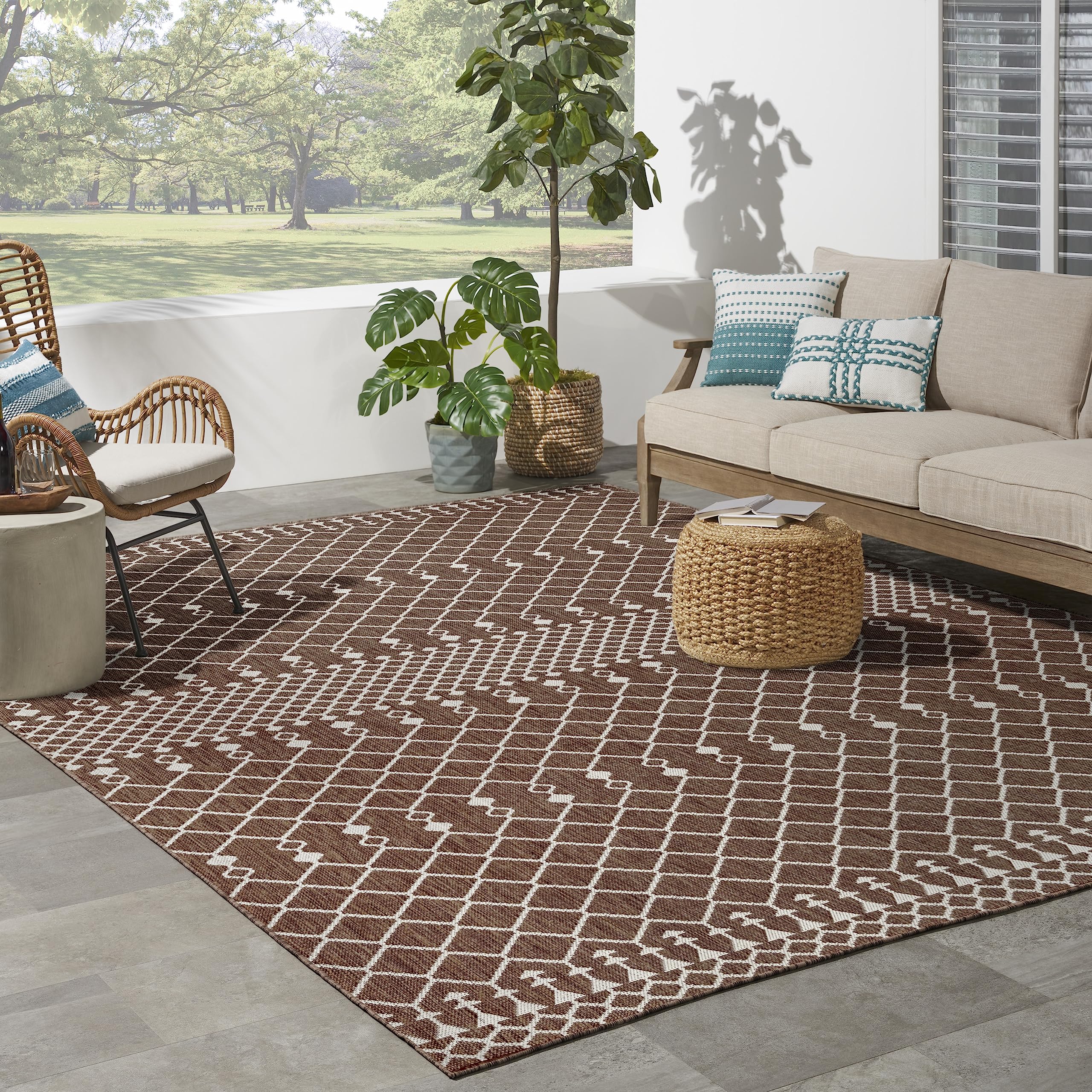 Nourison Positano Indoor/Outdoor Natural 8 x 10 Area Rug, Easy Cleaning, Non Shedding, Bed Room, Living Room, Dining Room, Bac