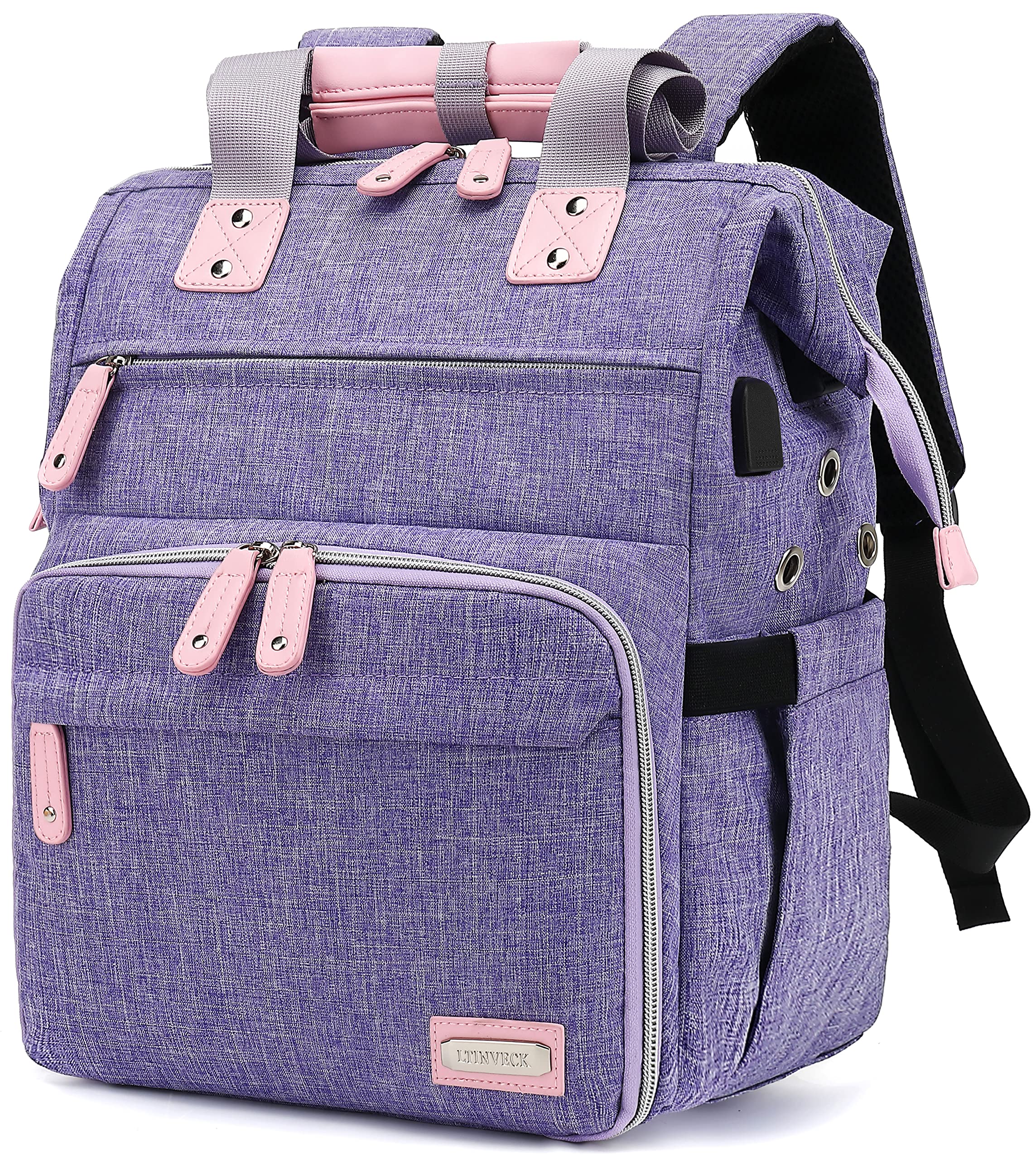 Crochet Backpack,Knitting Bag Backpack Yarn Storage Organizer Travel Crochet Bag with USB Charging Port,Large Yarn Tote Bag, Pur