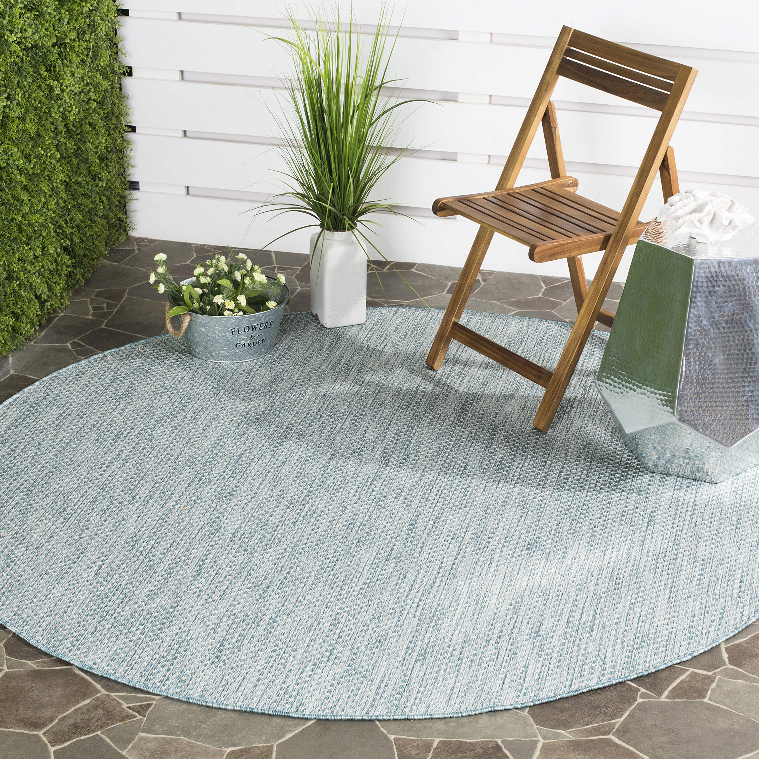 SAFAVIEH Courtyard Collection Area Rug - 9 Round, Aqua & Grey, Non-Shedding & Easy Care, Indoor/Outdoor & Washable-Ideal for Pa