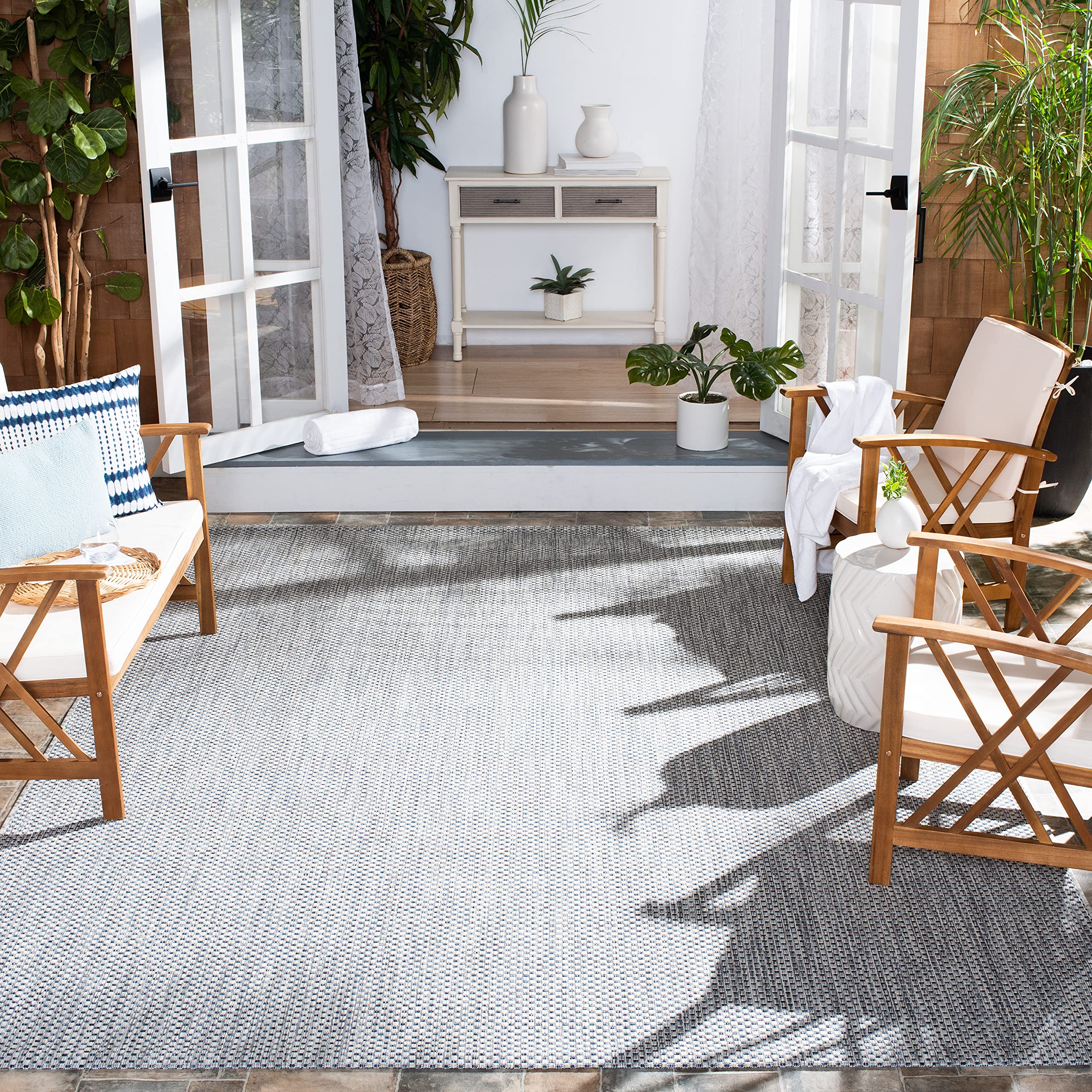 Safavieh Courtyard Collection Area Rug - 10 x 14, Grey & Navy, Non-Shedding & Easy Care, Indoor/Outdoor & Washable-Ideal for P