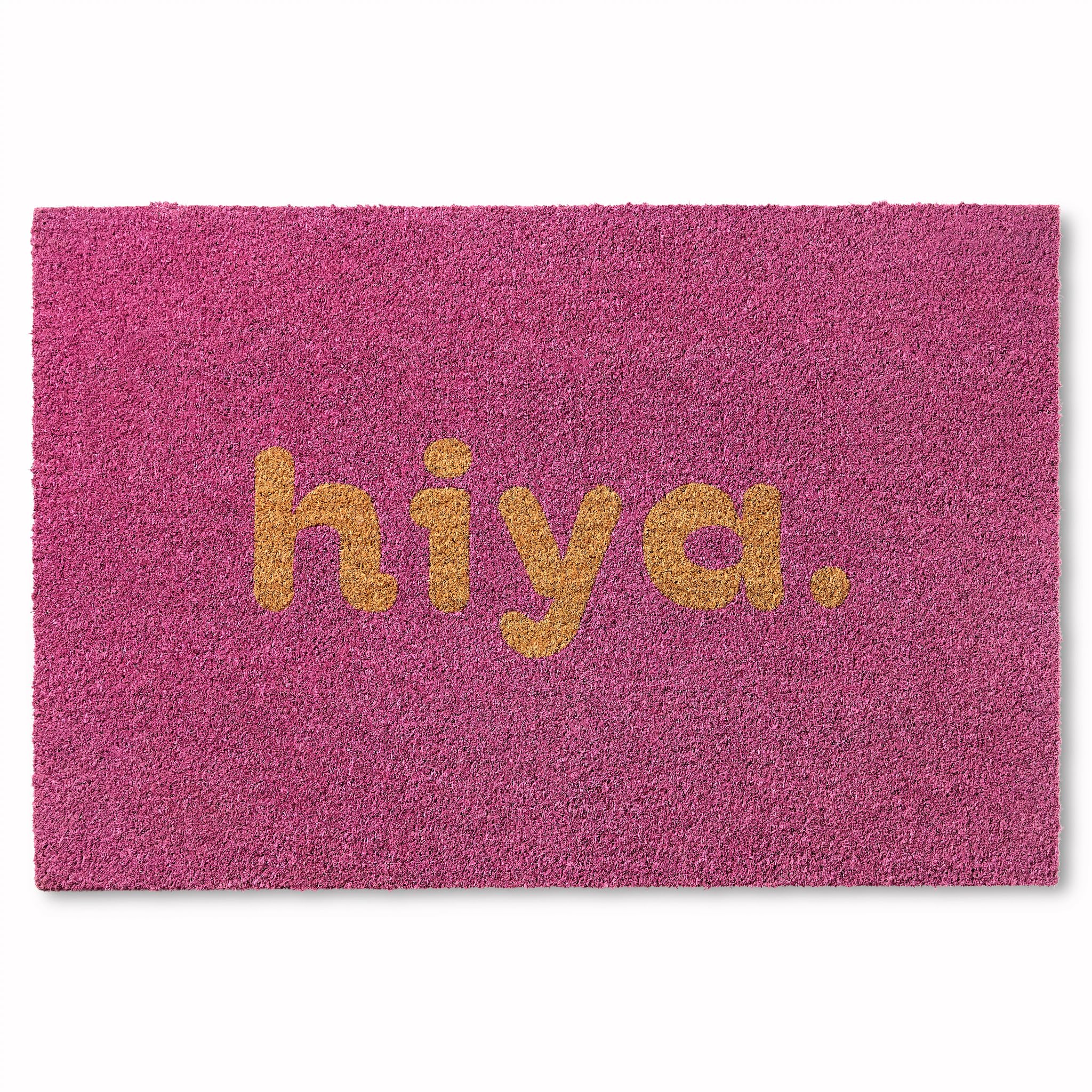 TOWN & COUNTRY TERRA Hiya Painted Welcome Door Mat, Natural Coir, Heavyweight, Non-Slip Entryway Mat, Purple, 18x30
