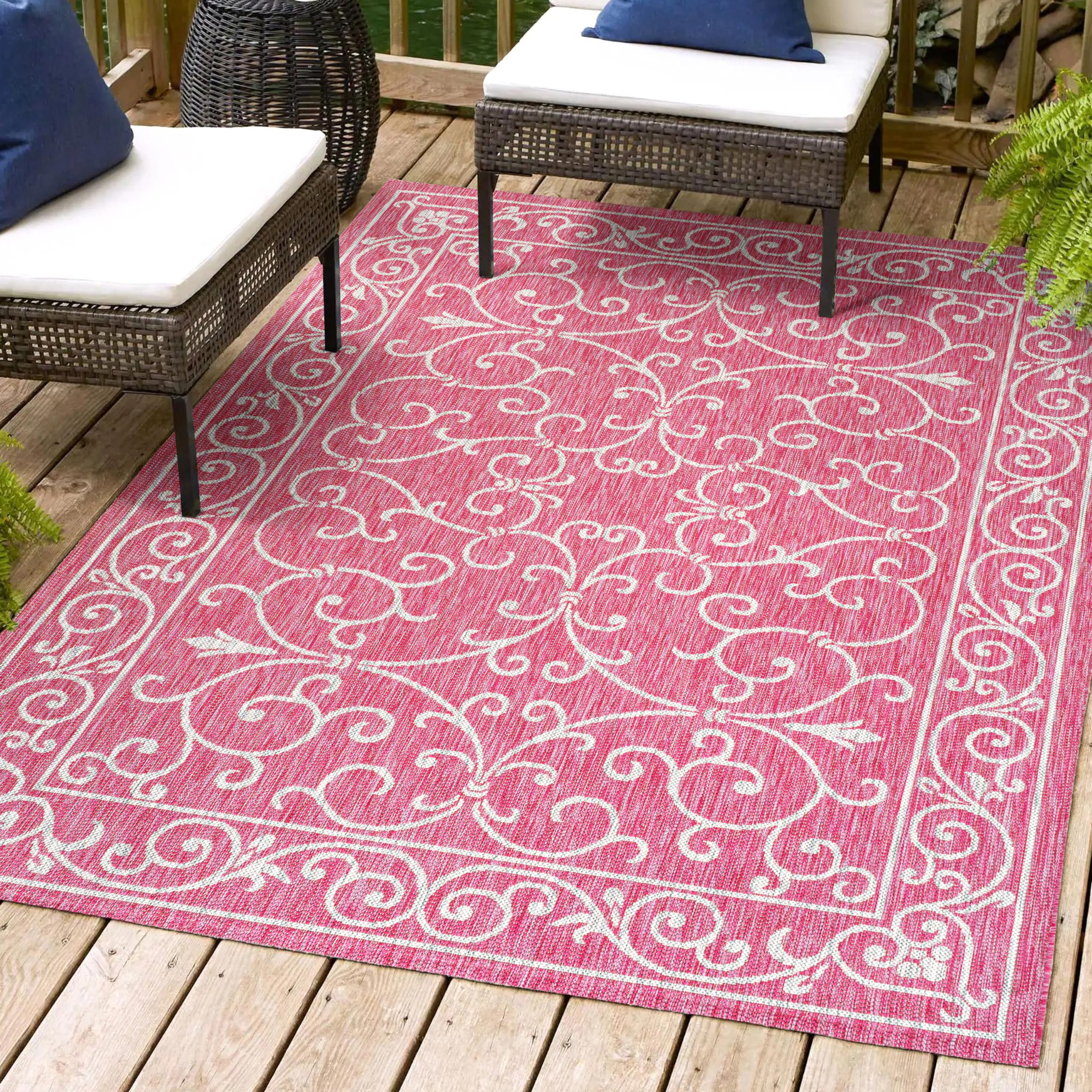 JONATHAN Y SMB106J-9 Charleston Vintage Filigree Textured Weave Indoor Outdoor Area-Rug, Classic Traditional Easy-Cleaning,Bedro