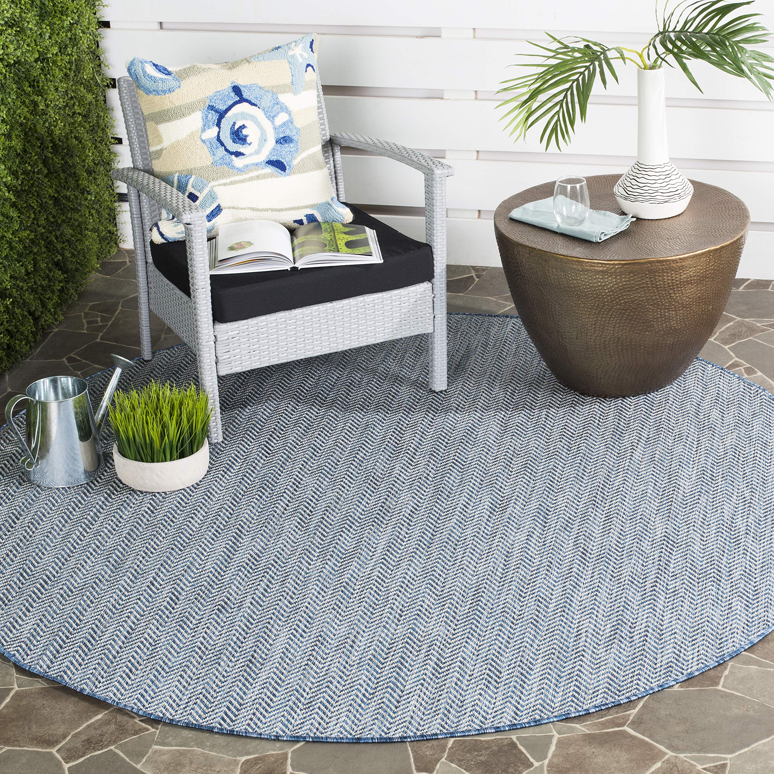 SAFAVIEH Courtyard Collection Area Rug - 10 Round, Navy & Grey, Non-Shedding & Easy Care, Indoor/Outdoor & Washable-Ideal for P