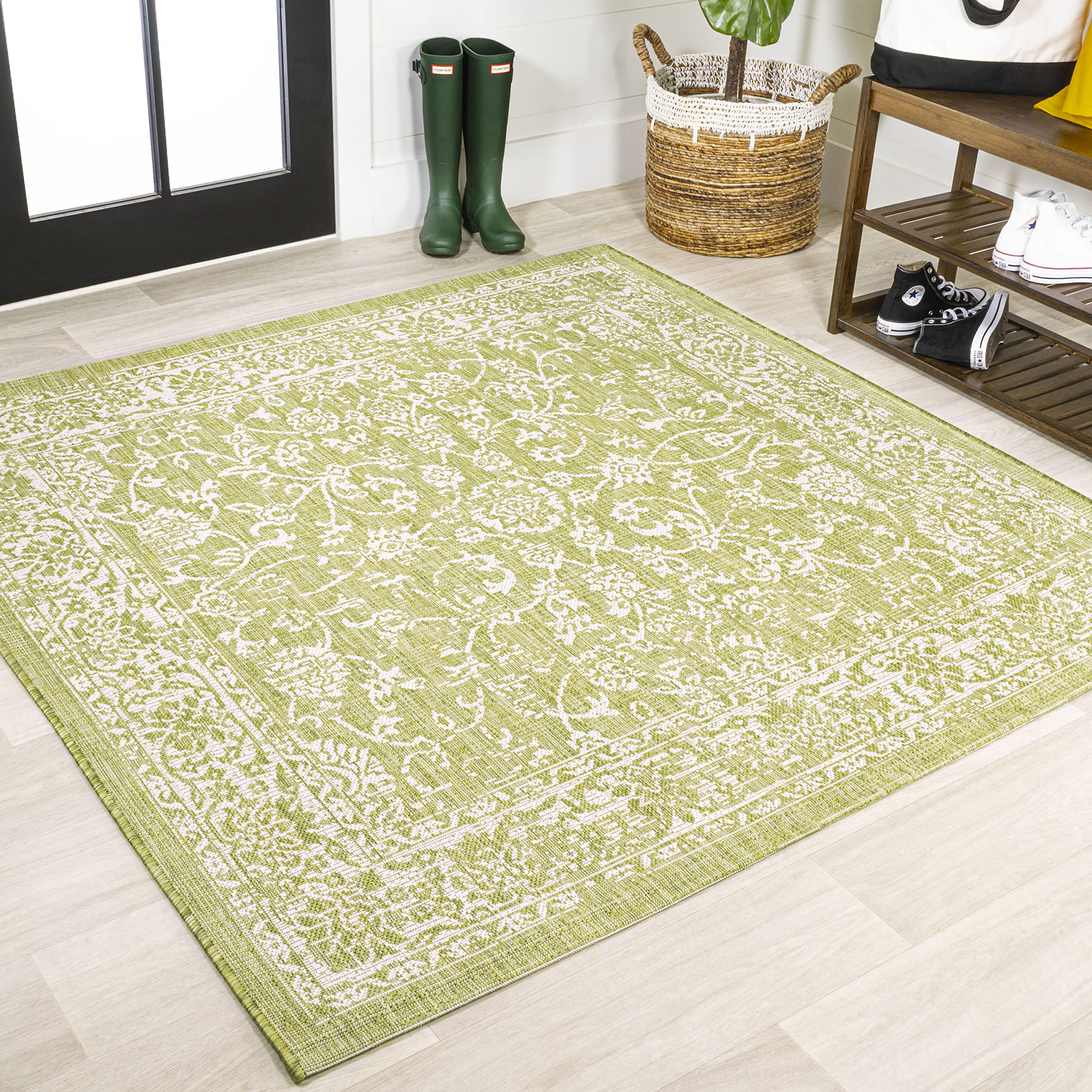 JONATHAN Y SMB100D-5SQ Tela Bohemian Textured Weave Floral Indoor Outdoor Area Rug, Coastal, Traditional, Transitional Easy Clea