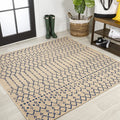 JONATHAN Y SMB108H-6SQ Ourika Moroccan Geometric Textured Weave Beige/Navy 6 Square Indoor/Outdoor Area Rug, Pet Friendly, Non-