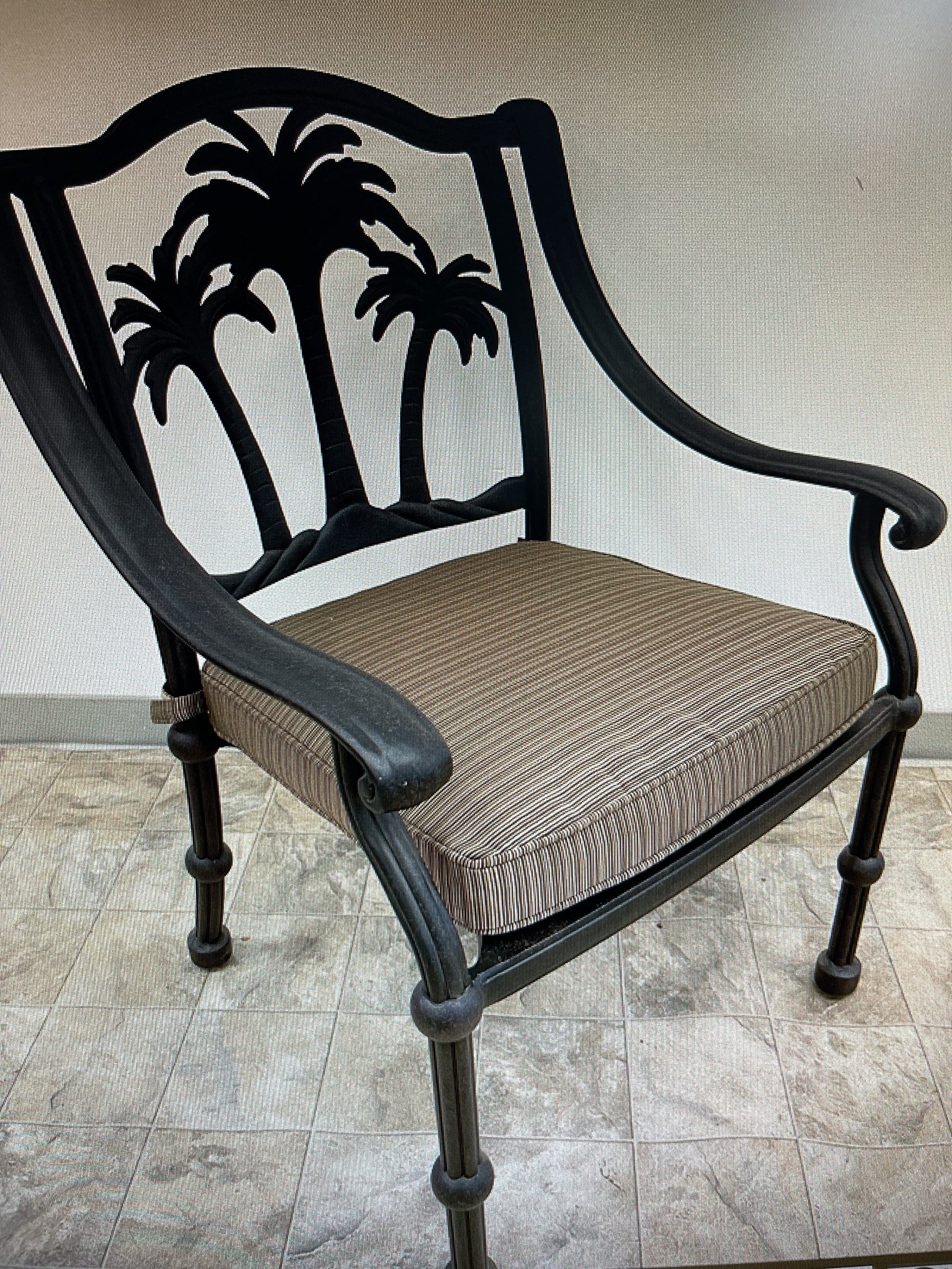 Palm Tree Outdoor Patio Dining Chair Dark Bronze Cast Aluminum Set of 4