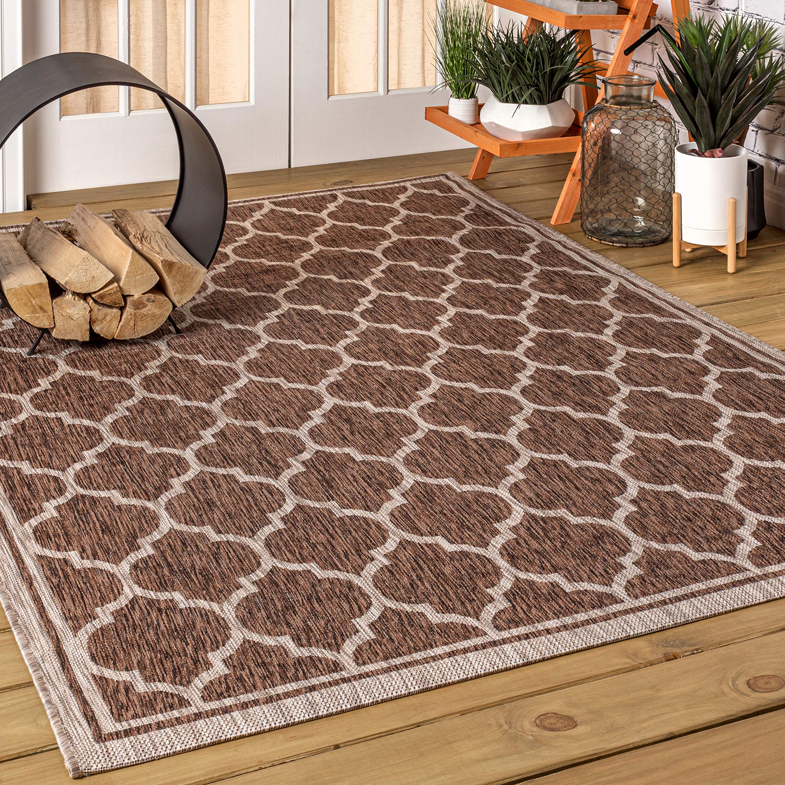 JONATHAN Y SMB109B-6 Trebol Moroccan Trellis Textured Weave Espresso/Taupe 6 ft. x 9 ft. Indoor/Outdoor Area Rug, Pet Friendly, 