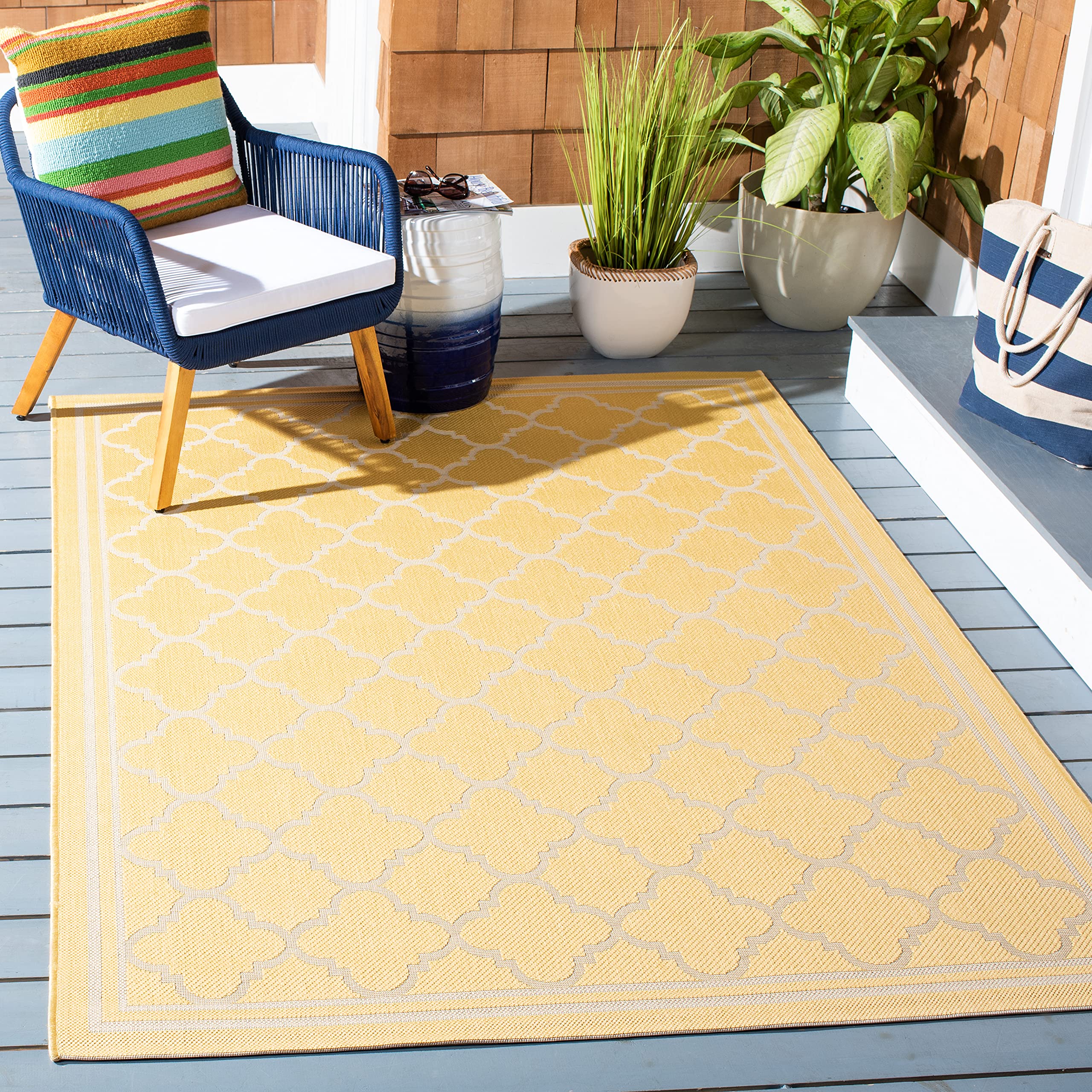 SAFAVIEH Courtyard Collection 67 Square Gold/Beige CY6918 Trellis Indoor/ Outside Waterproof Easy cleansingPatio Backyard Mudro